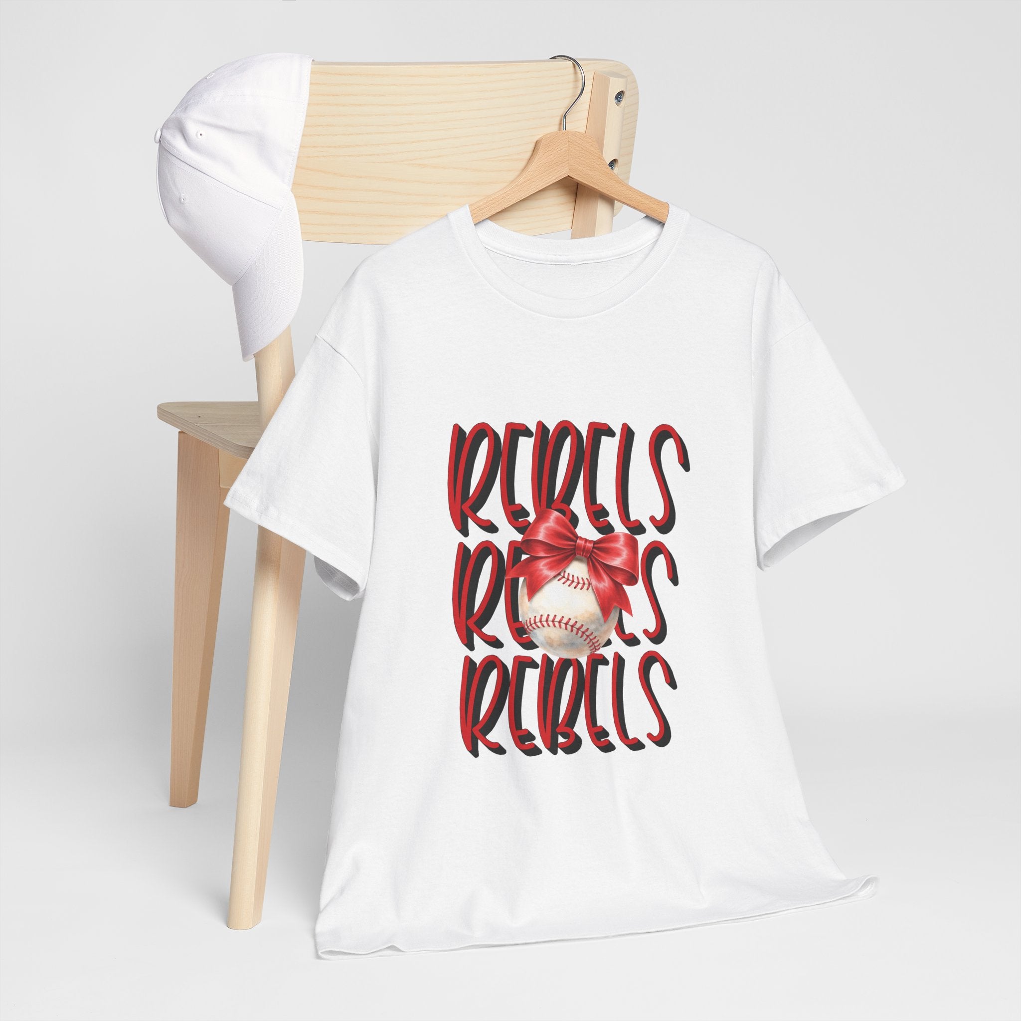 Rebels Baseball Graphic Tee | Script Lettering, Baseball with Bow