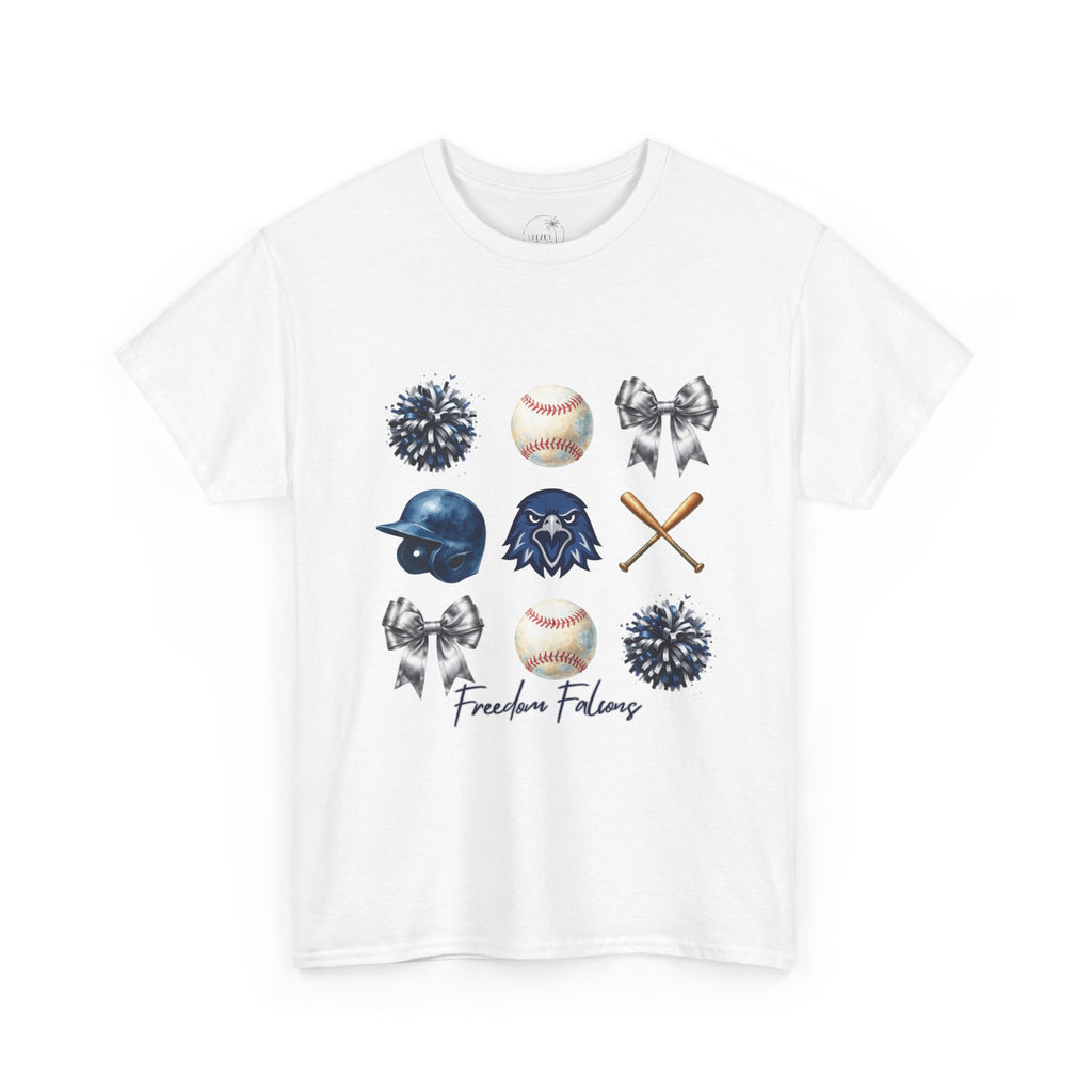 Freedom Falcon Baseball Icons Tee | Helmet, Bat, Ball,