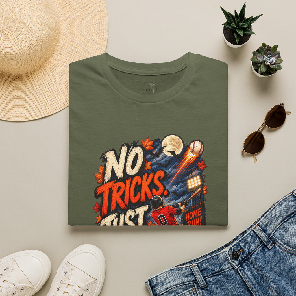 No Tricks Just Dingers T-Shirt | Halloween Baseball Pumpkin Moon Retro