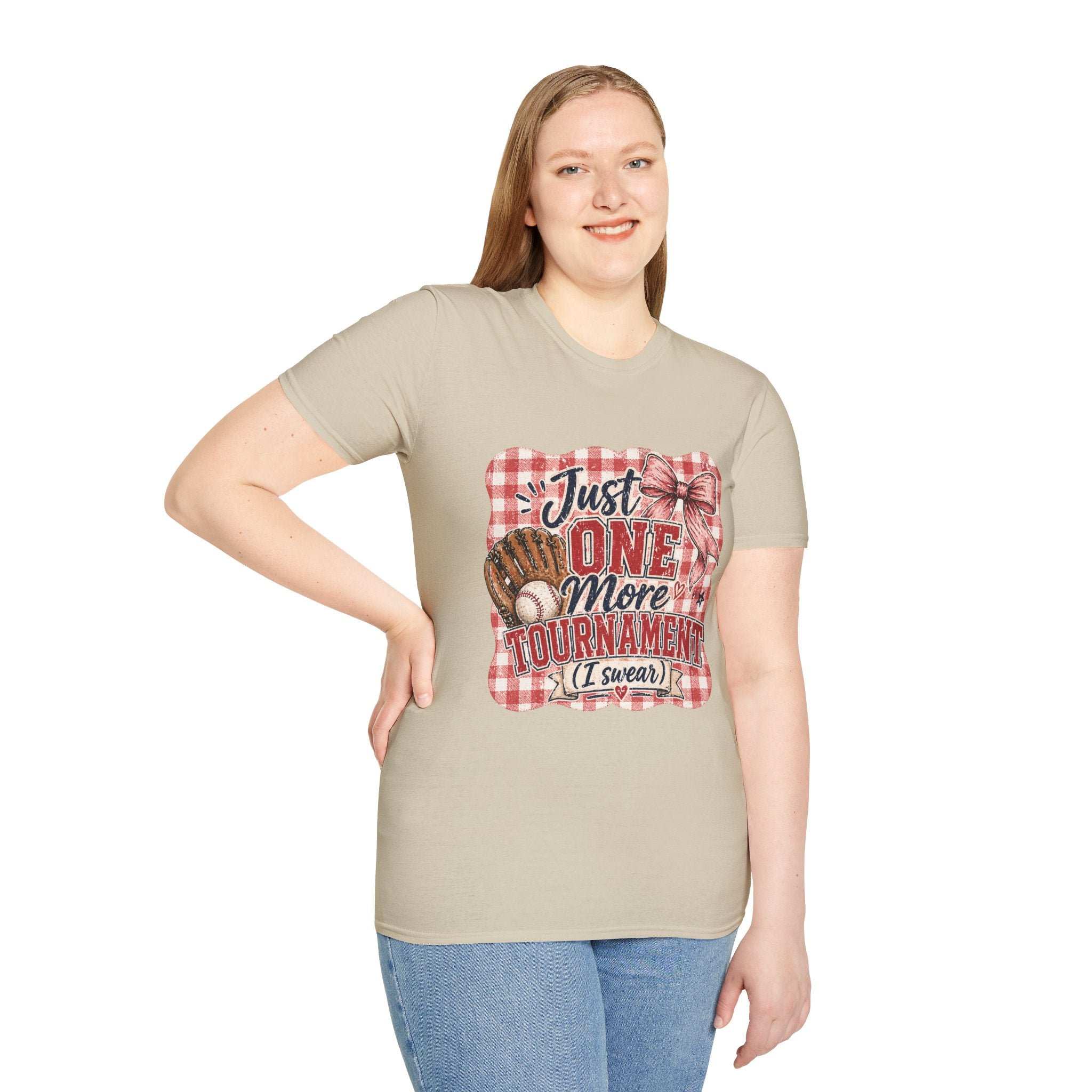 Preppy Travel Baseball Mom Shirt, Just One More Tournament Tee, Cute Girly Sports Mom Graphic, Game Day Outfit Shirt, Bow Baseball Tee