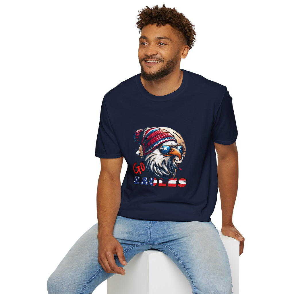 Patriotic Eagle with Beanie T-Shirt | American Flag Colors, Retro Illustration