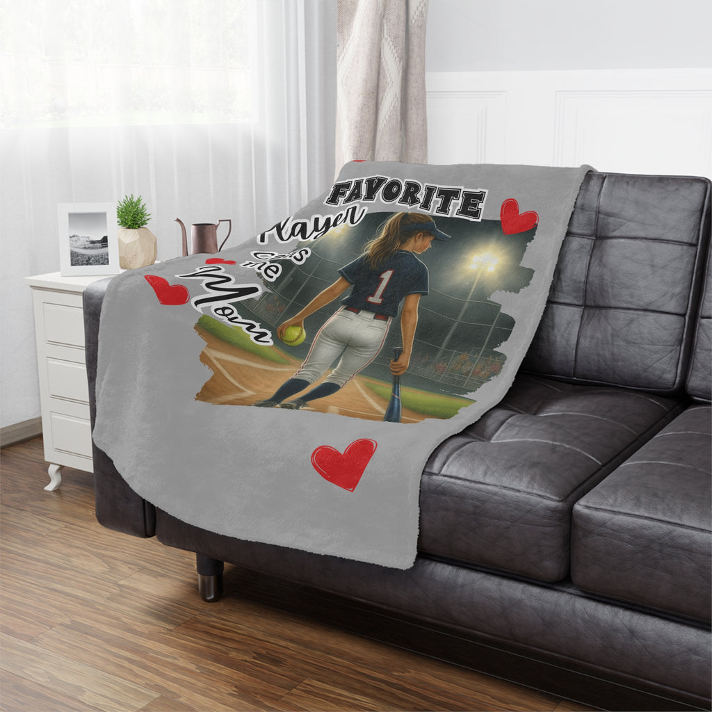 My Favorite Player Calls Me Mom Softball Blanket  Sports Mom Gift, Game Day Throw, Custom Softball Mom Blanket