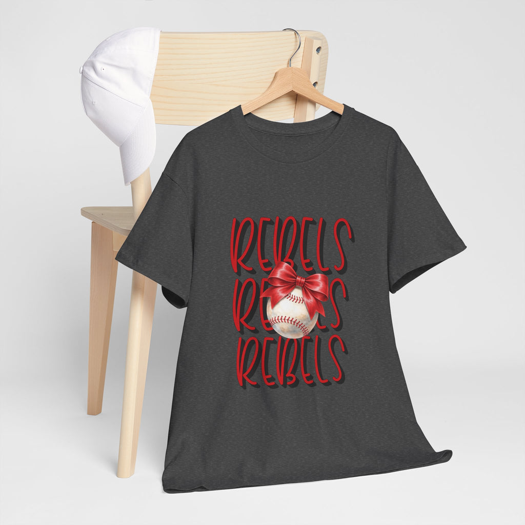 Rebels Baseball Graphic Tee | Script Lettering, Baseball with Bow
