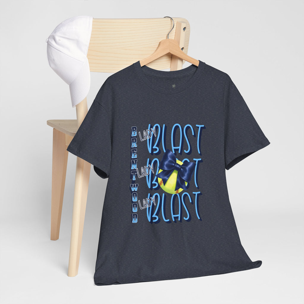 Brentwood Blast Softball Graphic Tee | Retro Camera Illustration, Blue Yellow Typography