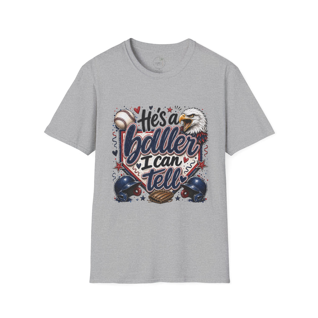 EAGLES-"He's a Ball-er I Can Tell" Patriotic Eagle Design Baseball Mom T‑Shirt —