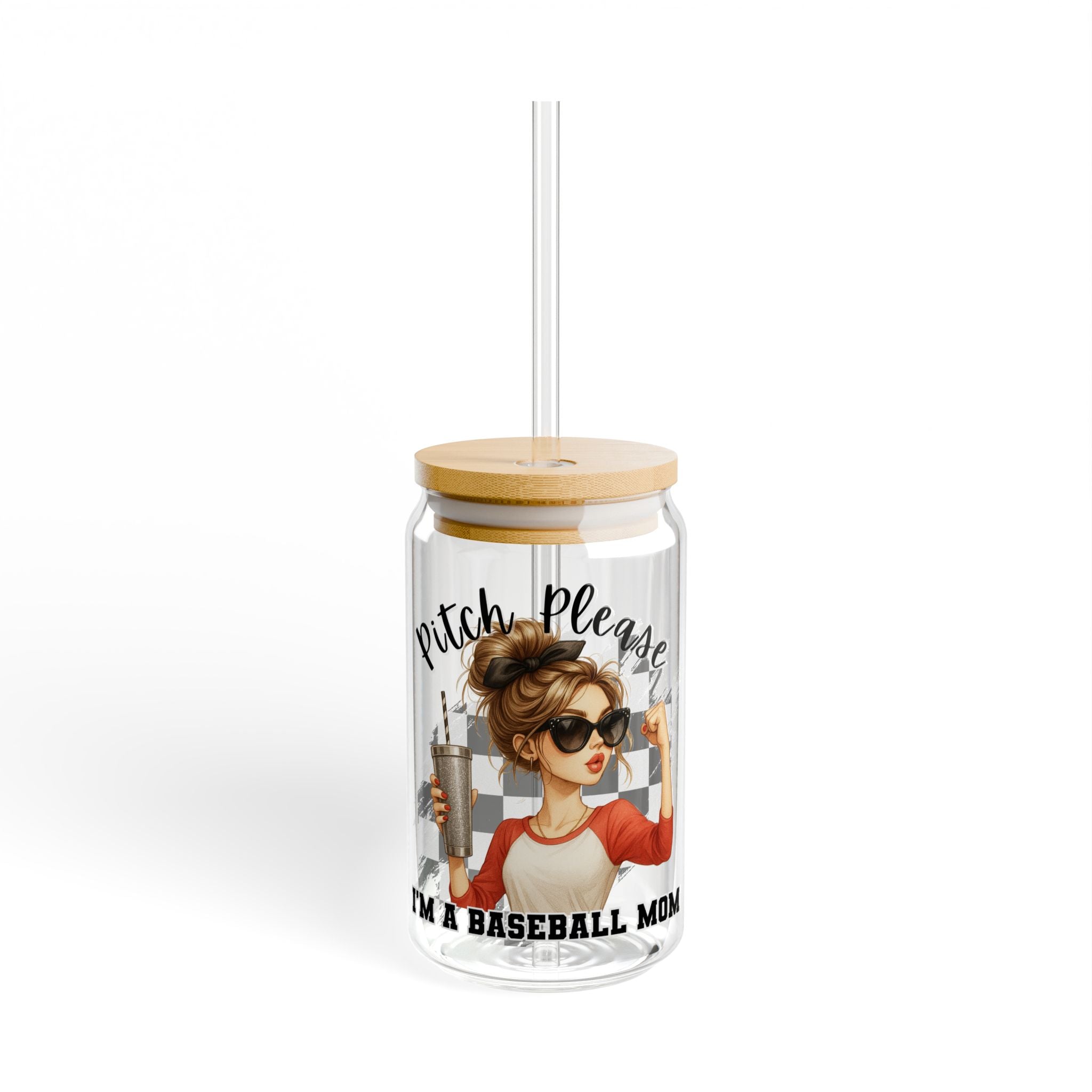 Baseball Mom Sipper Glass, Pitch Please, Sports Drinkware, Gift for Baseball Lovers, Summer Refreshment, 16oz Drinking Jar