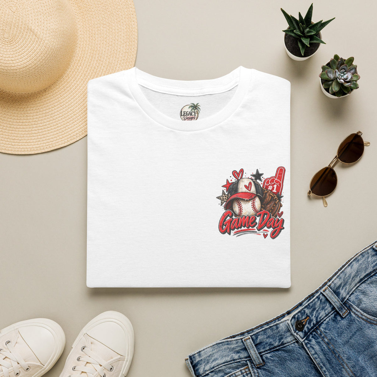 Baseball Mom Typography Game Day T-Shirt | Back List of Mom Duties, Front Baseball Graphic