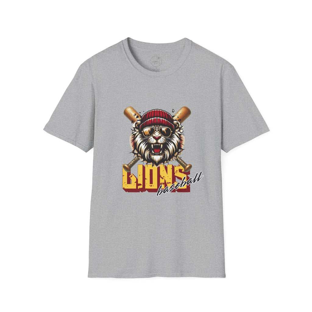 Lions Baseball Tee — Fierce Lion Mascot with Bats