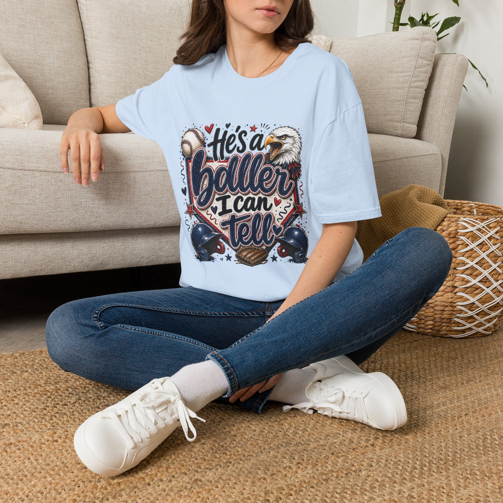 EAGLES-"He's a Ball-er I Can Tell" Patriotic Eagle Design Baseball Mom T‑Shirt —