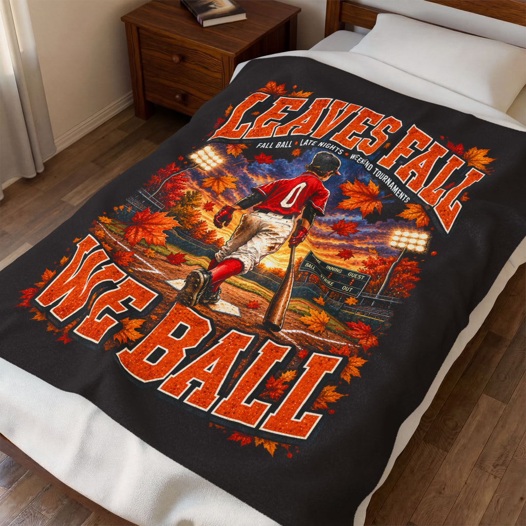 Leaves Fall We Ball baseball blanket | autumn sports stadium design
