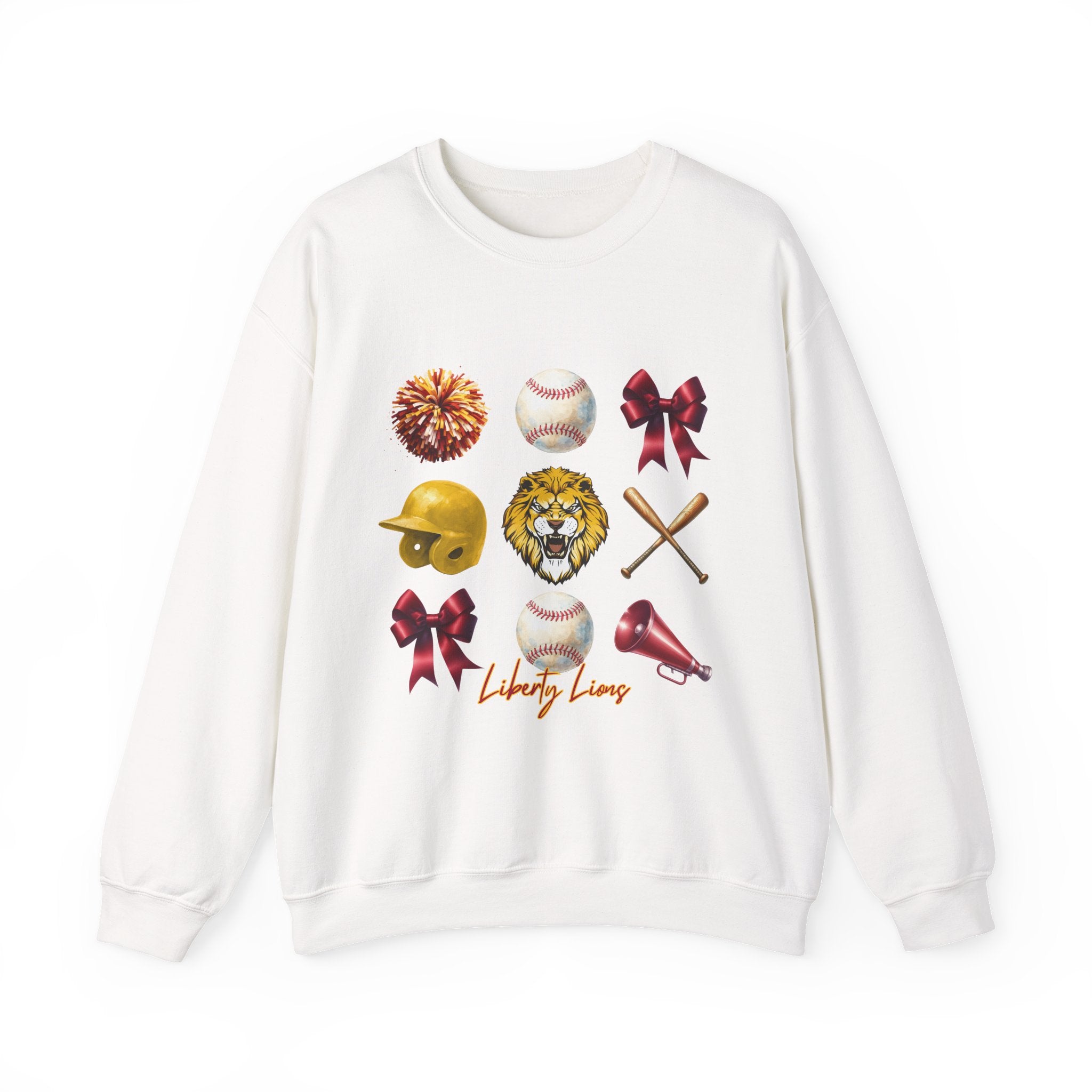Liberty Lions baseball icons Sweatshirt | lion helmet bats bow pom pom