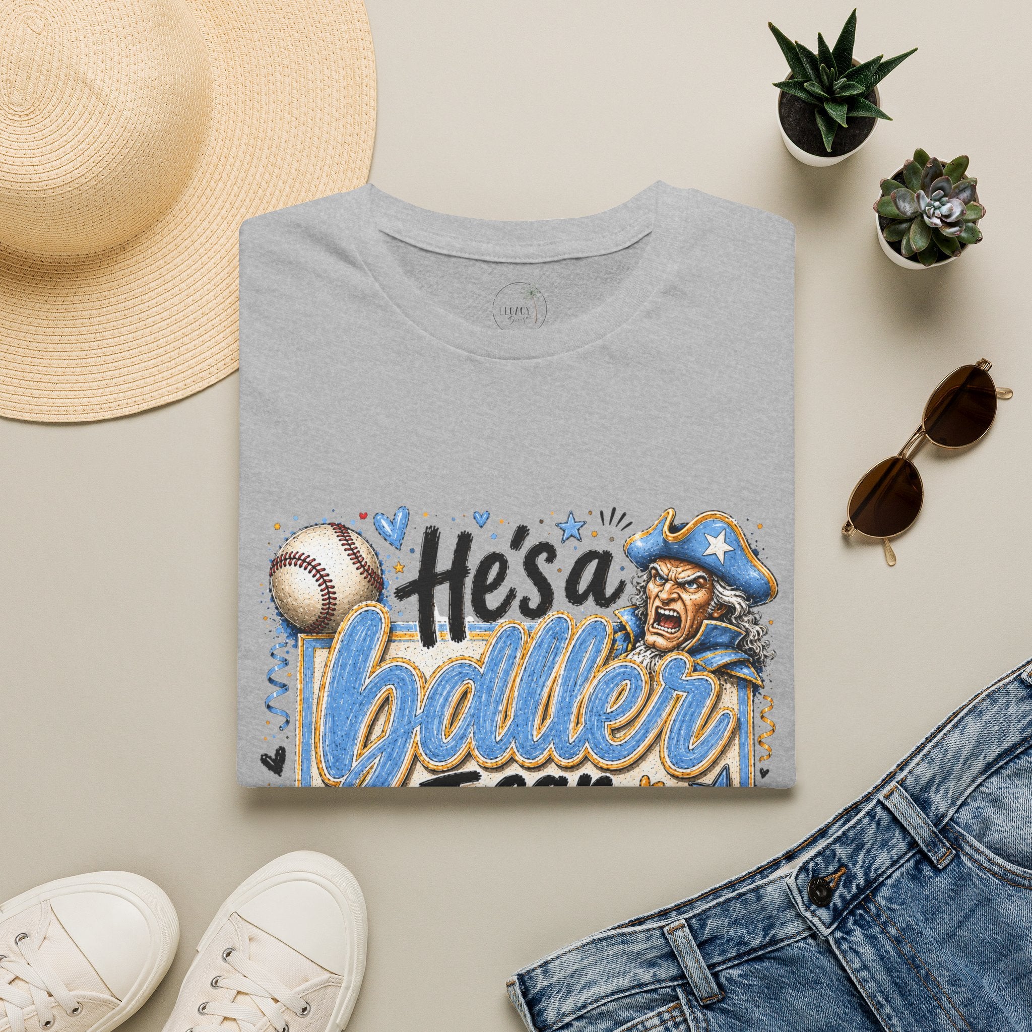Patriot-"He's a Baller baseball I can tell" T-Shirt | Baseball Mom Dad Fan T-shirt