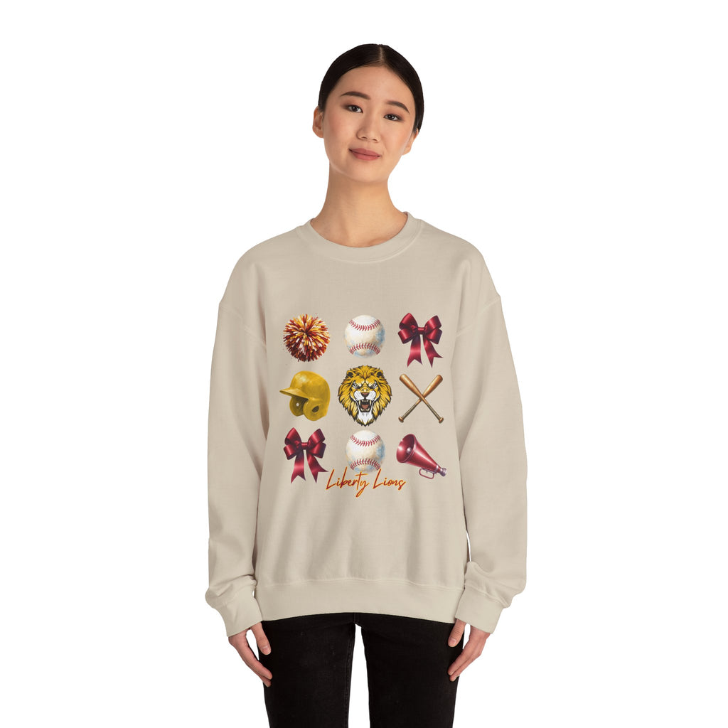 Liberty Lions baseball icons Sweatshirt | lion helmet bats bow pom pom