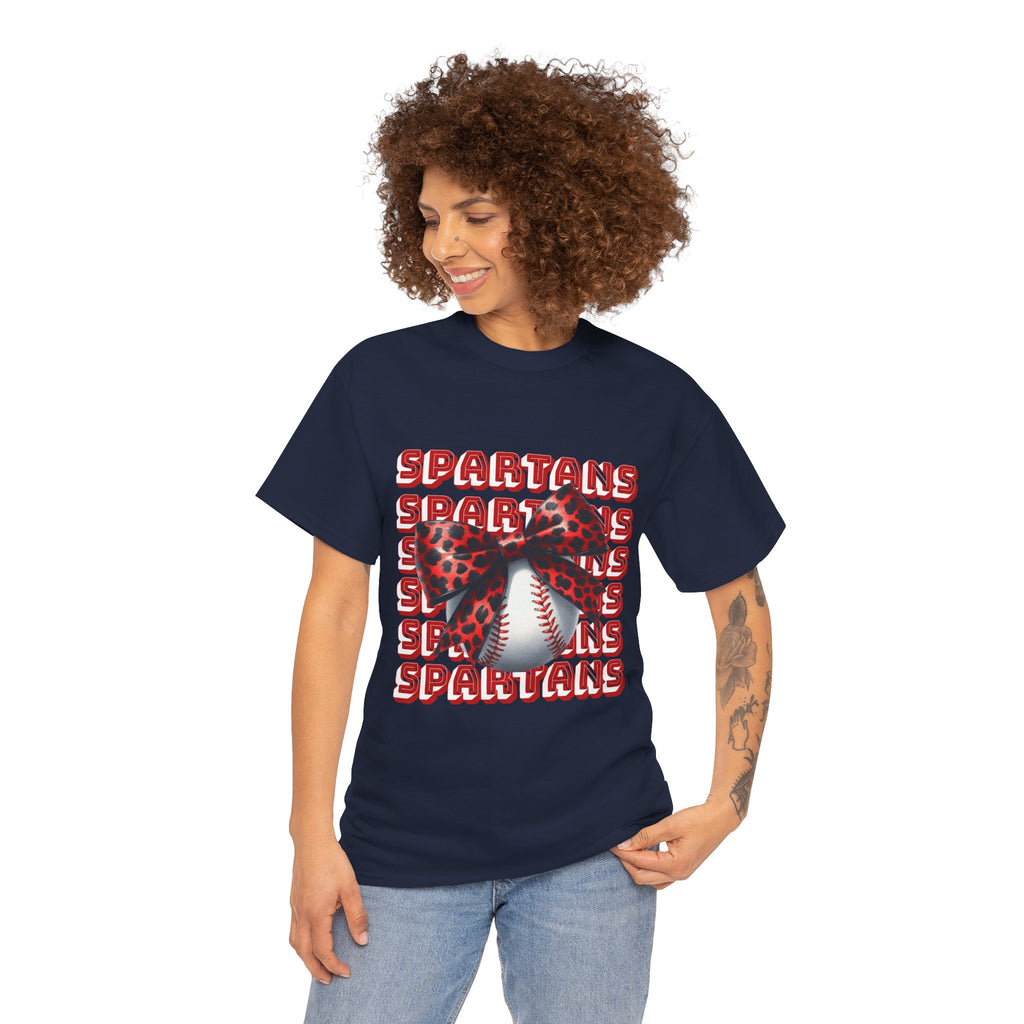 Spartans Leopard Bow Baseball Tee | Sports Team Graphic Shirt