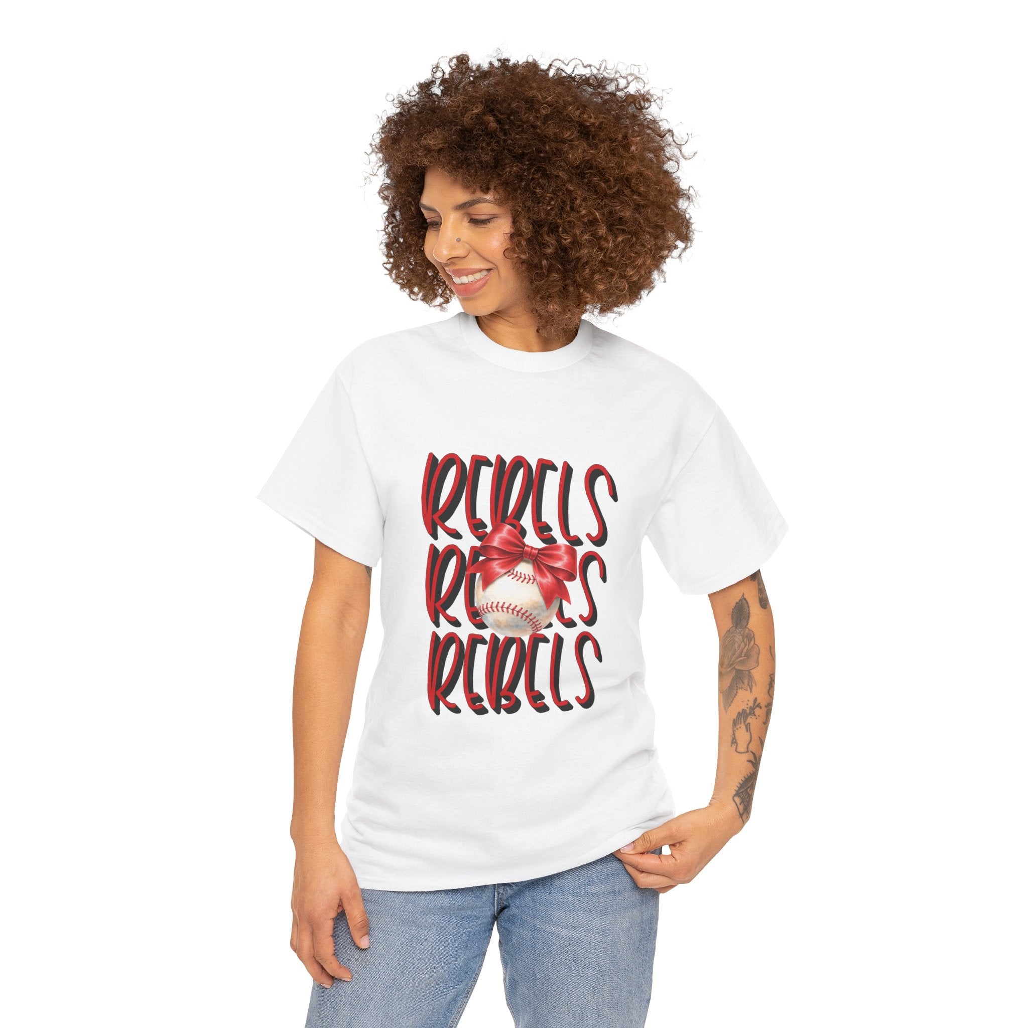 Rebels Baseball Graphic Tee | Script Lettering, Baseball with Bow