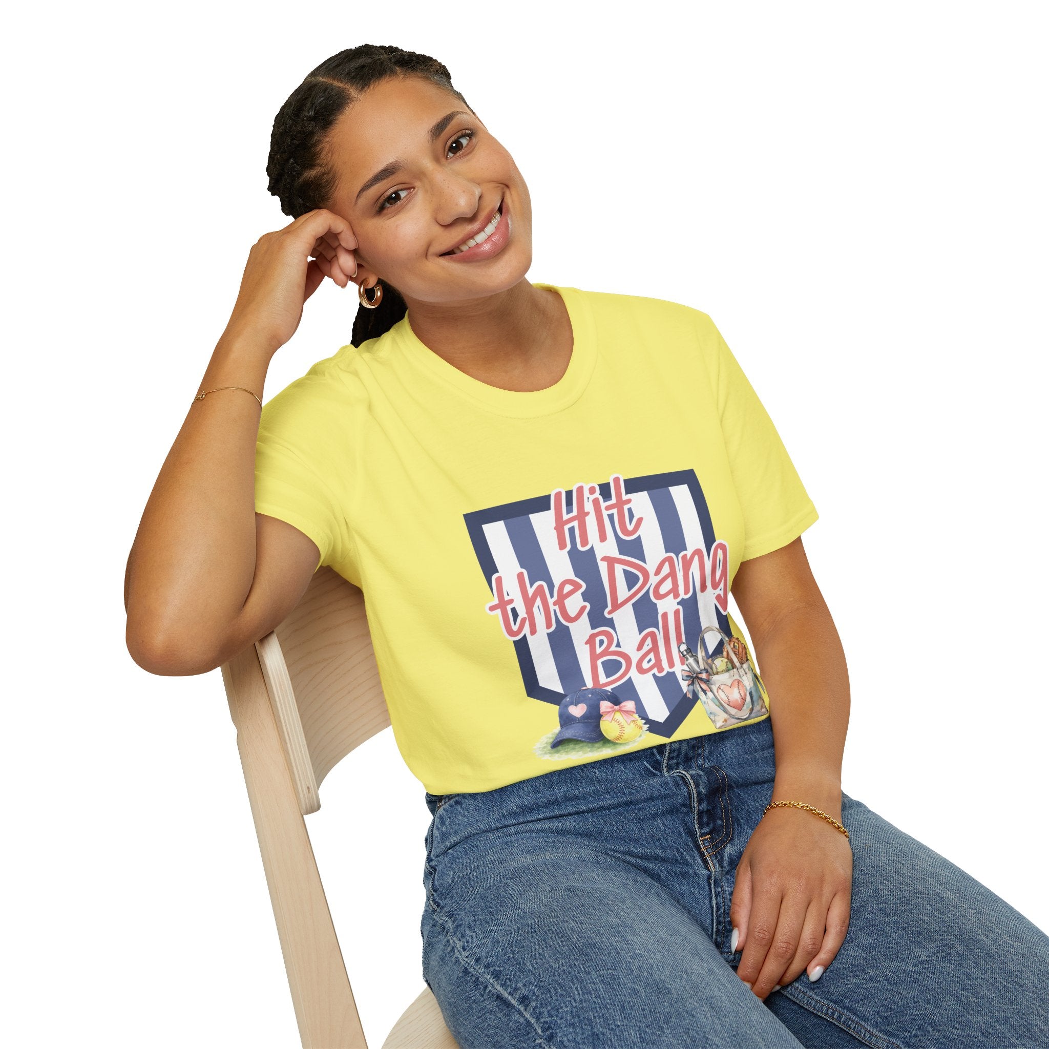 Preppy Hit the Dang Ball T-Shirt | Girly Baseball Graphic, Glove and Helmet Illustration