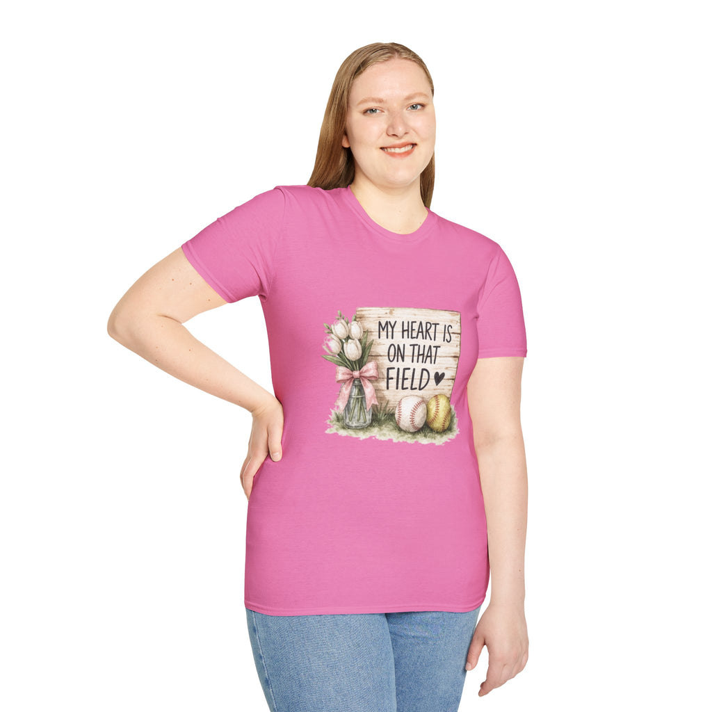 My Heart Is On That Field T-Shirt | Baseball Softball Mom Design