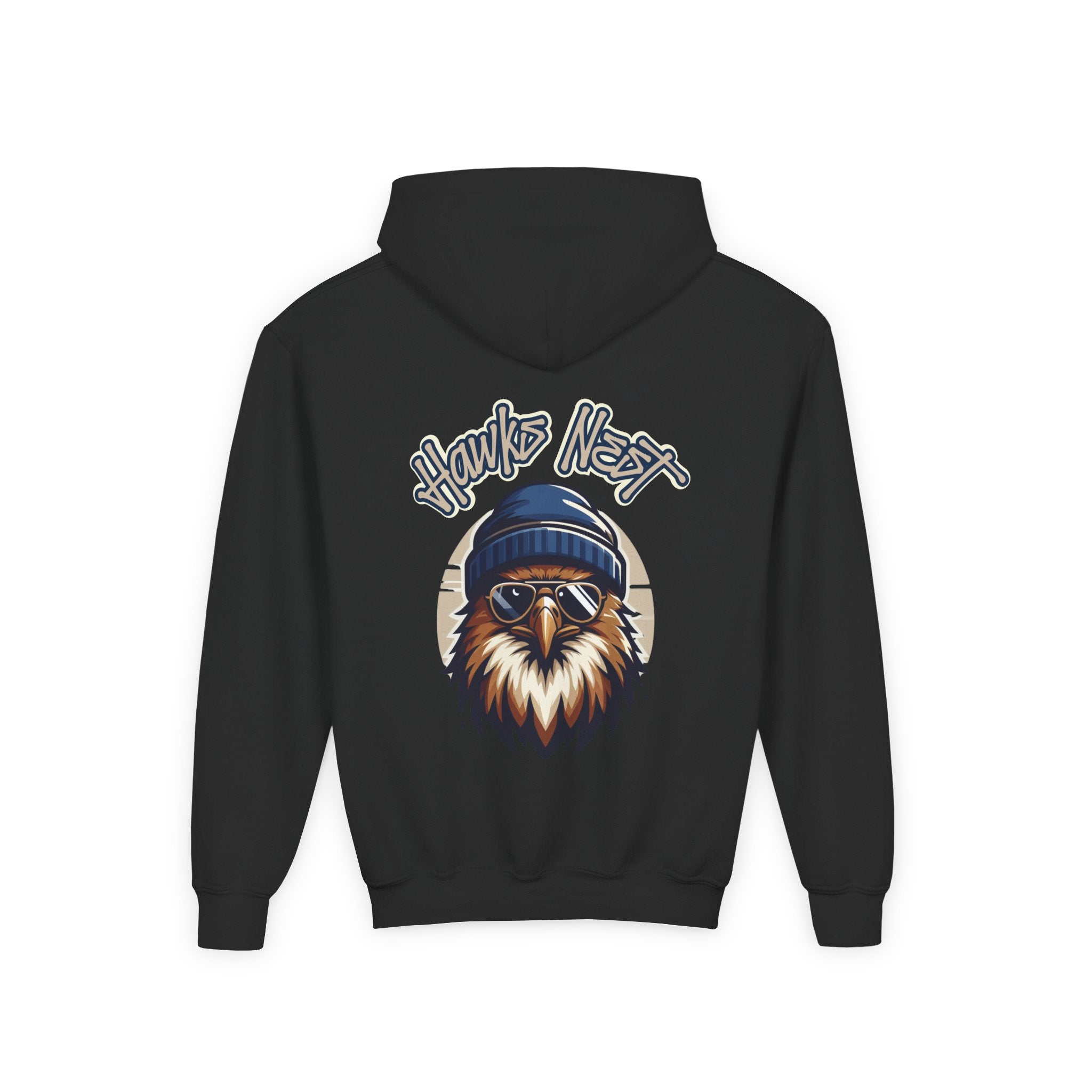 Hawks Nest Eagle Beanie Illustration Hoodie | Youth Hooded Sweatshirt