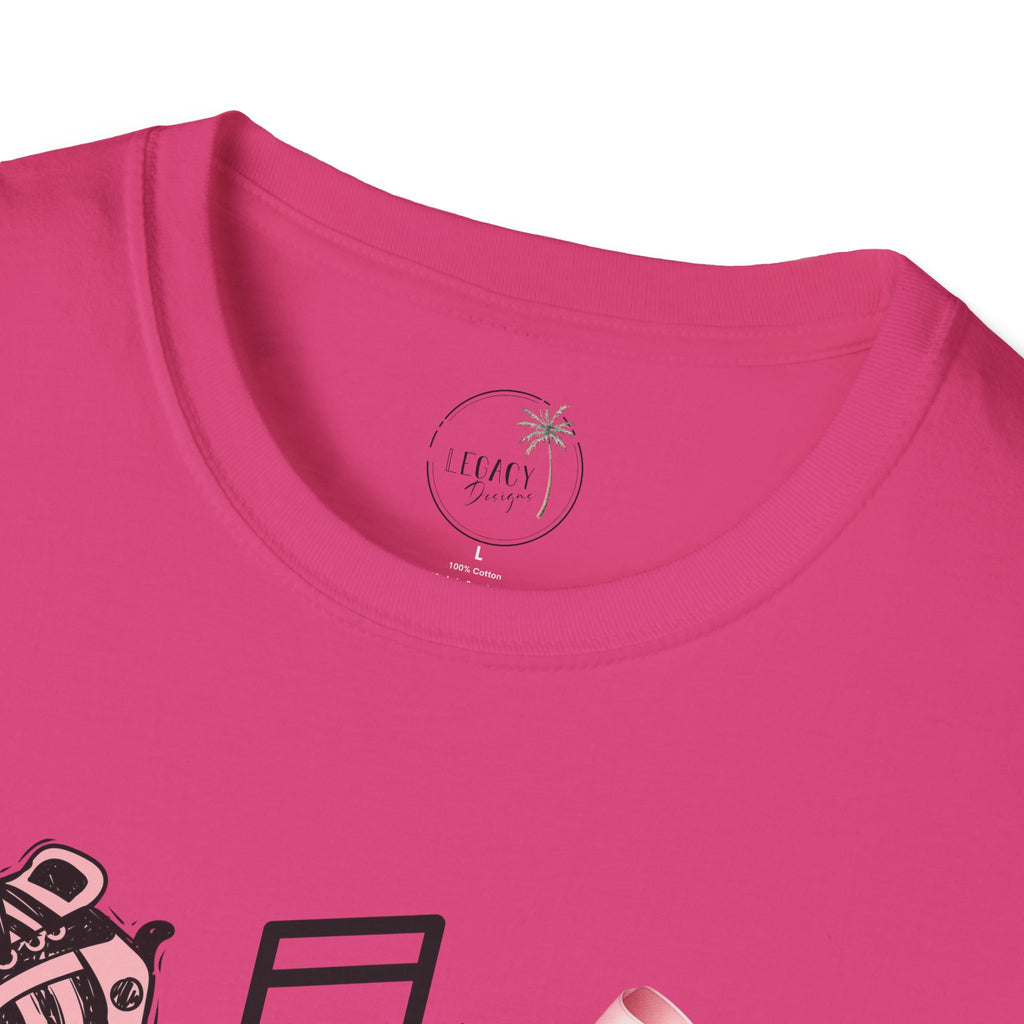 Hip Hop Dance Icons T‑Shirt — Pink Bows, Boombox & Sneaker Graphic