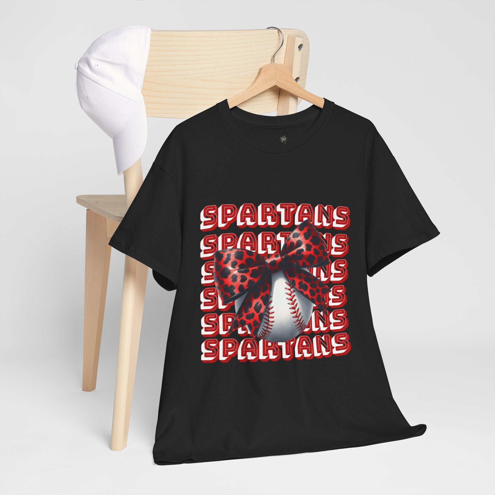 Spartans Leopard Bow Baseball Tee | Sports Team Graphic Shirt