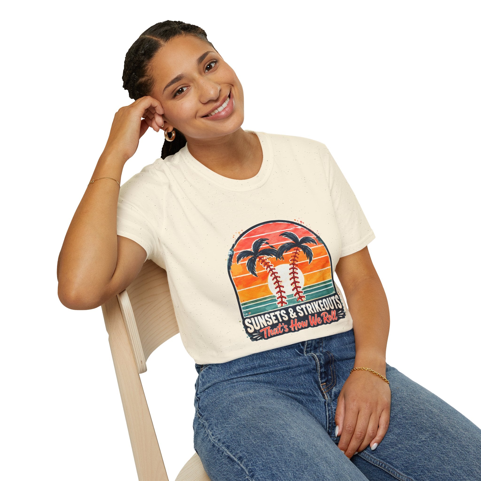 Sunset Baseball Palm Trees T-Shirt | Sunsets & Strikeouts Vintage Sunset Baseball Shirt