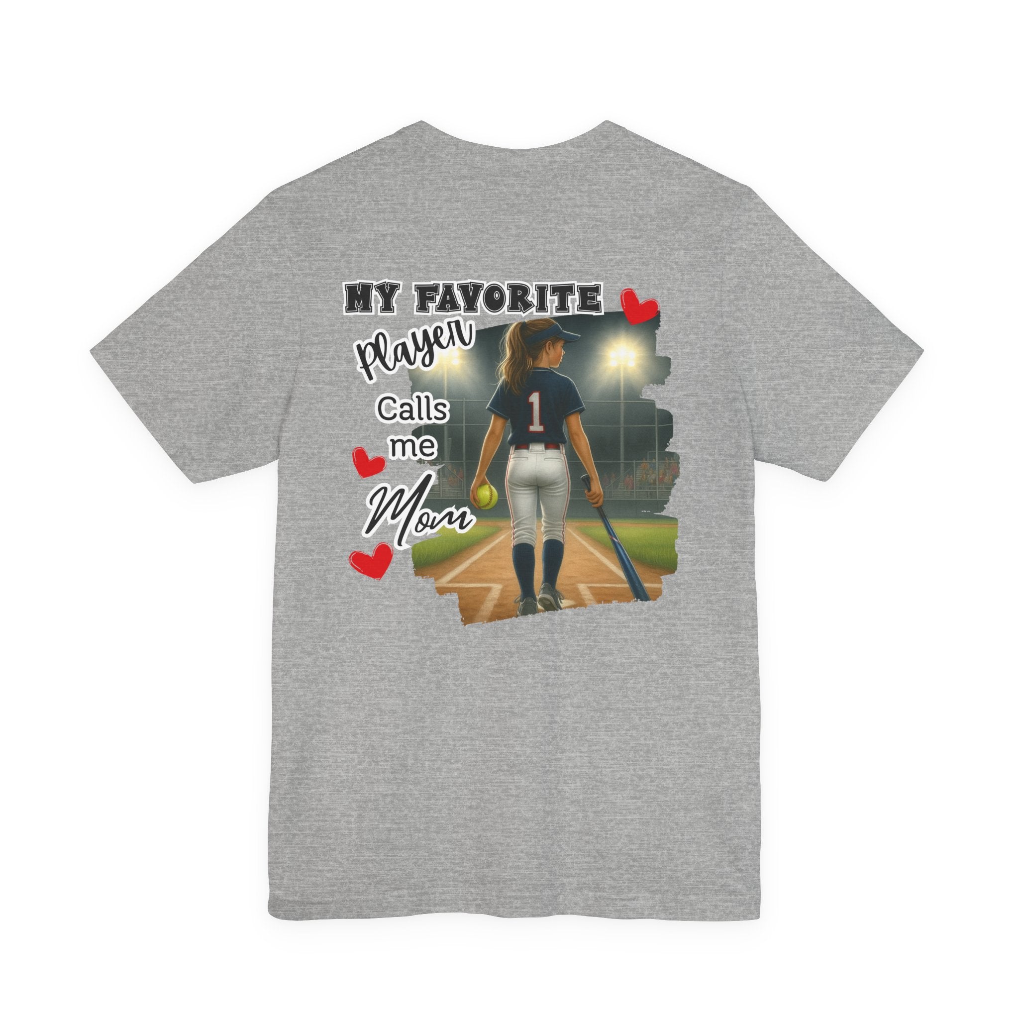 My Favorite Player Calls Me Mom Softball T-Shirt | Proud Softball Mom Tee | Game Day Shirt | Sports Mom Gift with Pocket Design