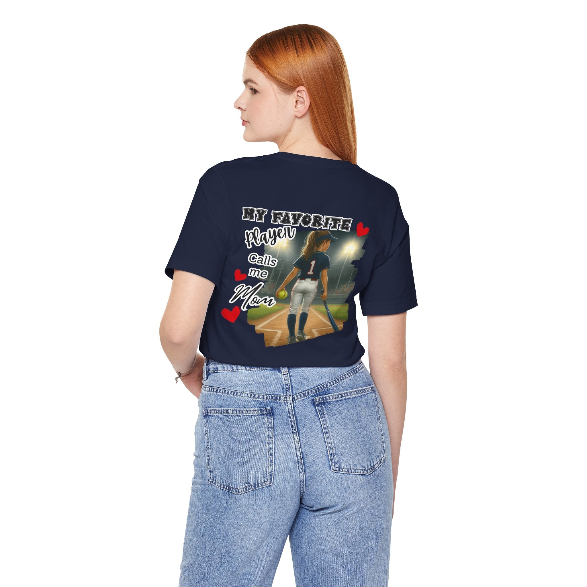 My Favorite Player Calls Me Mom Softball T-Shirt | Proud Softball Mom Tee | Game Day Shirt | Sports Mom Gift with Pocket Design