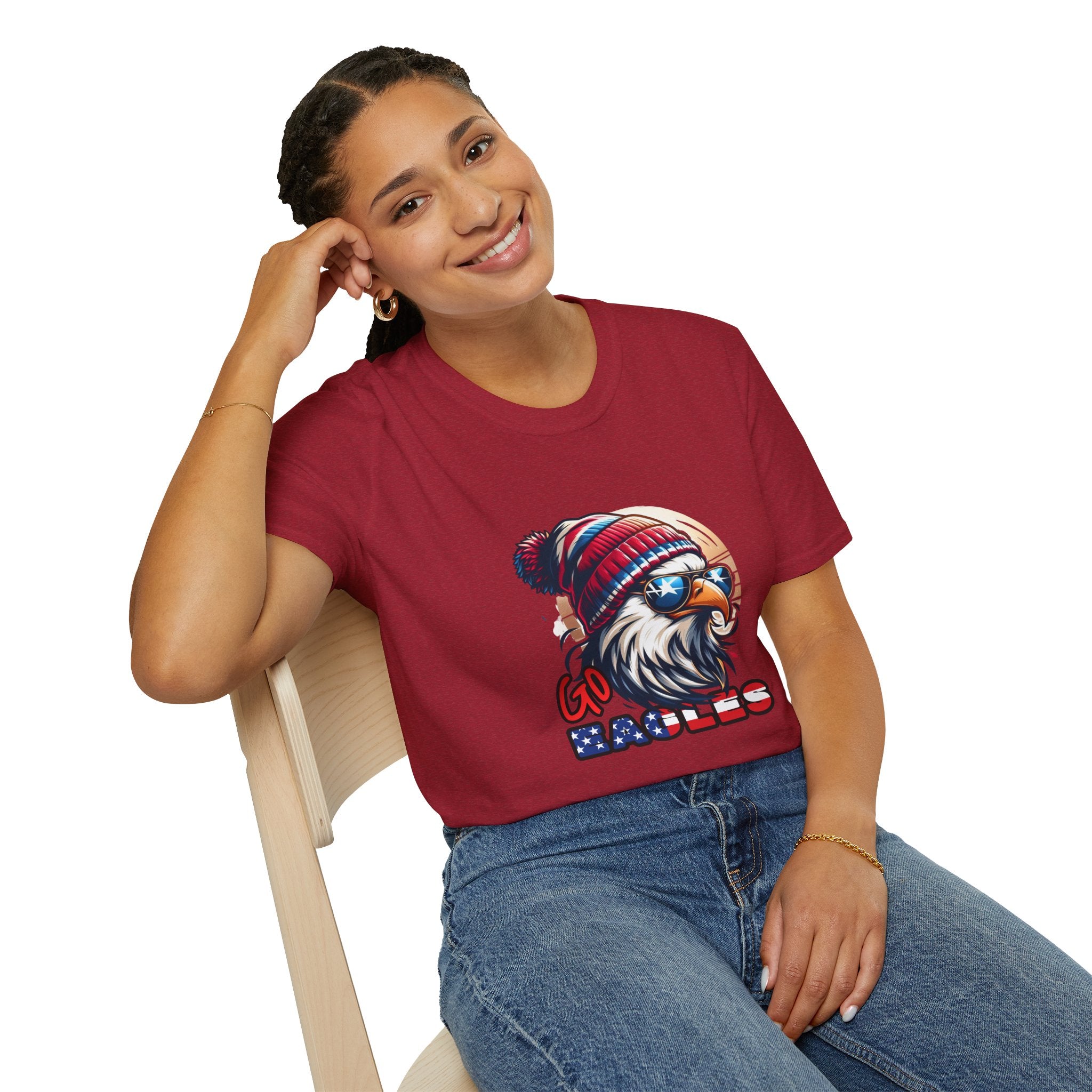 Patriotic Eagle with Beanie T-Shirt | American Flag Colors, Retro Illustration