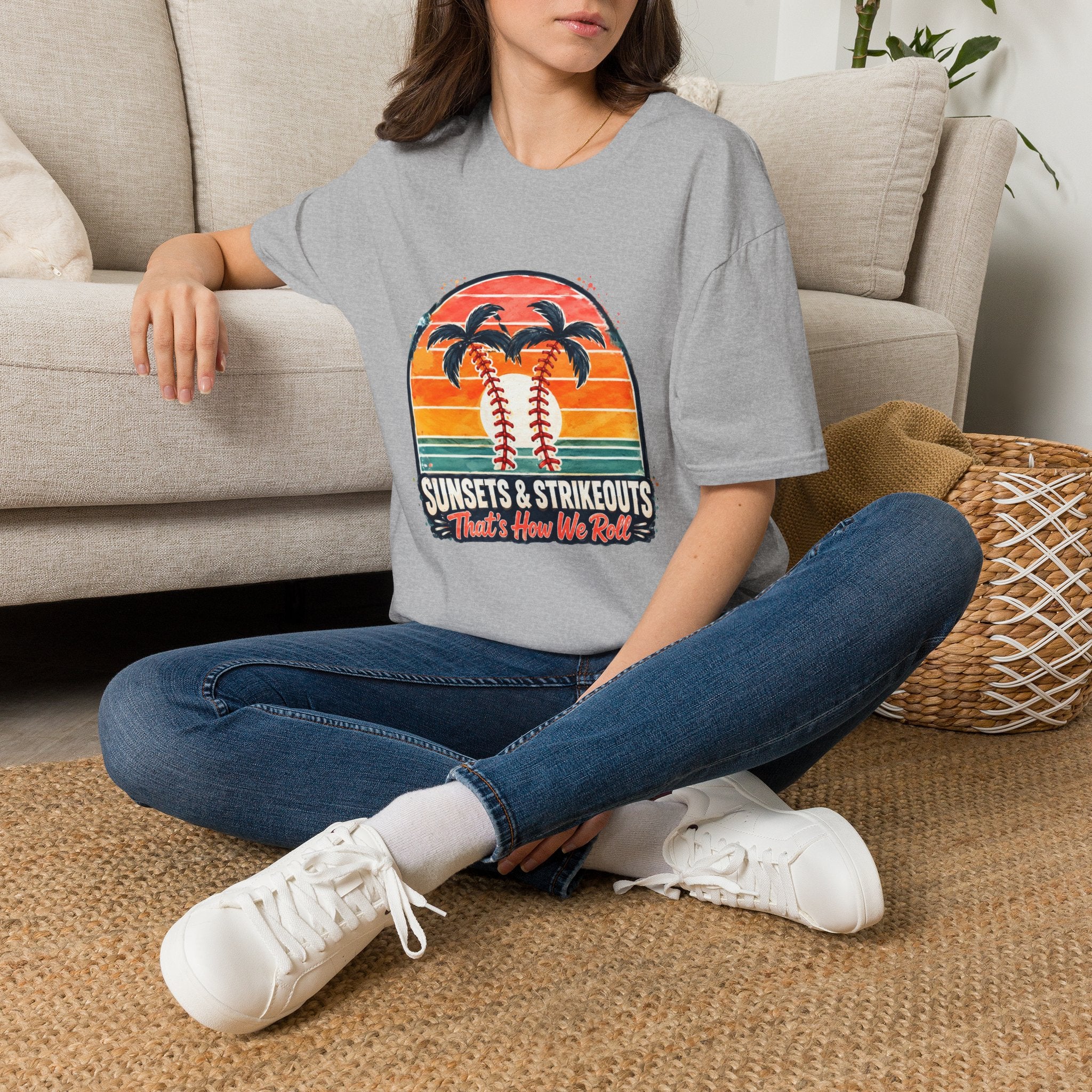 Sunset Baseball Palm Trees T-Shirt | Sunsets & Strikeouts Vintage Sunset Baseball Shirt