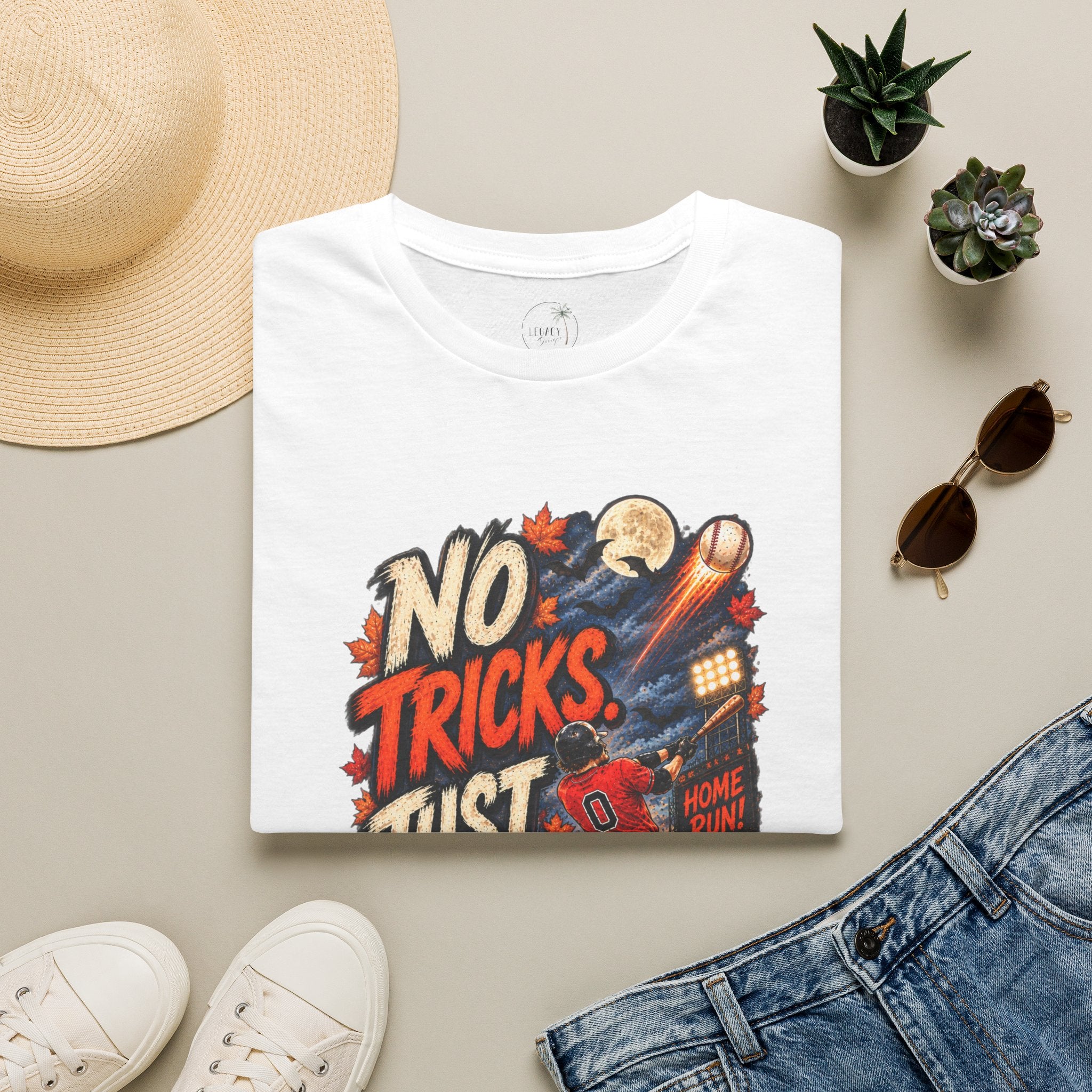 No Tricks Just Dingers T-Shirt | Halloween Baseball Pumpkin Moon Retro