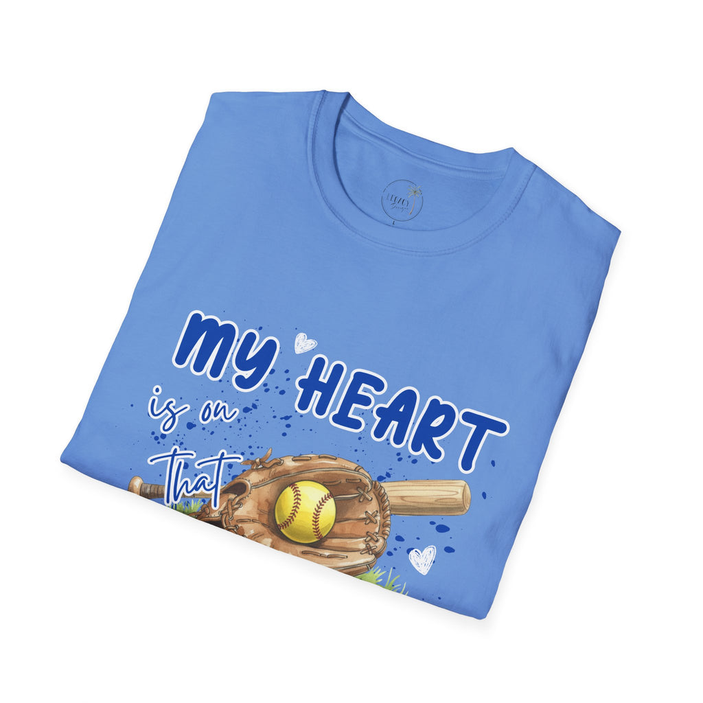 My Heart Is On That Field Softball T-Shirt | Softball Glove Ball Bat Design