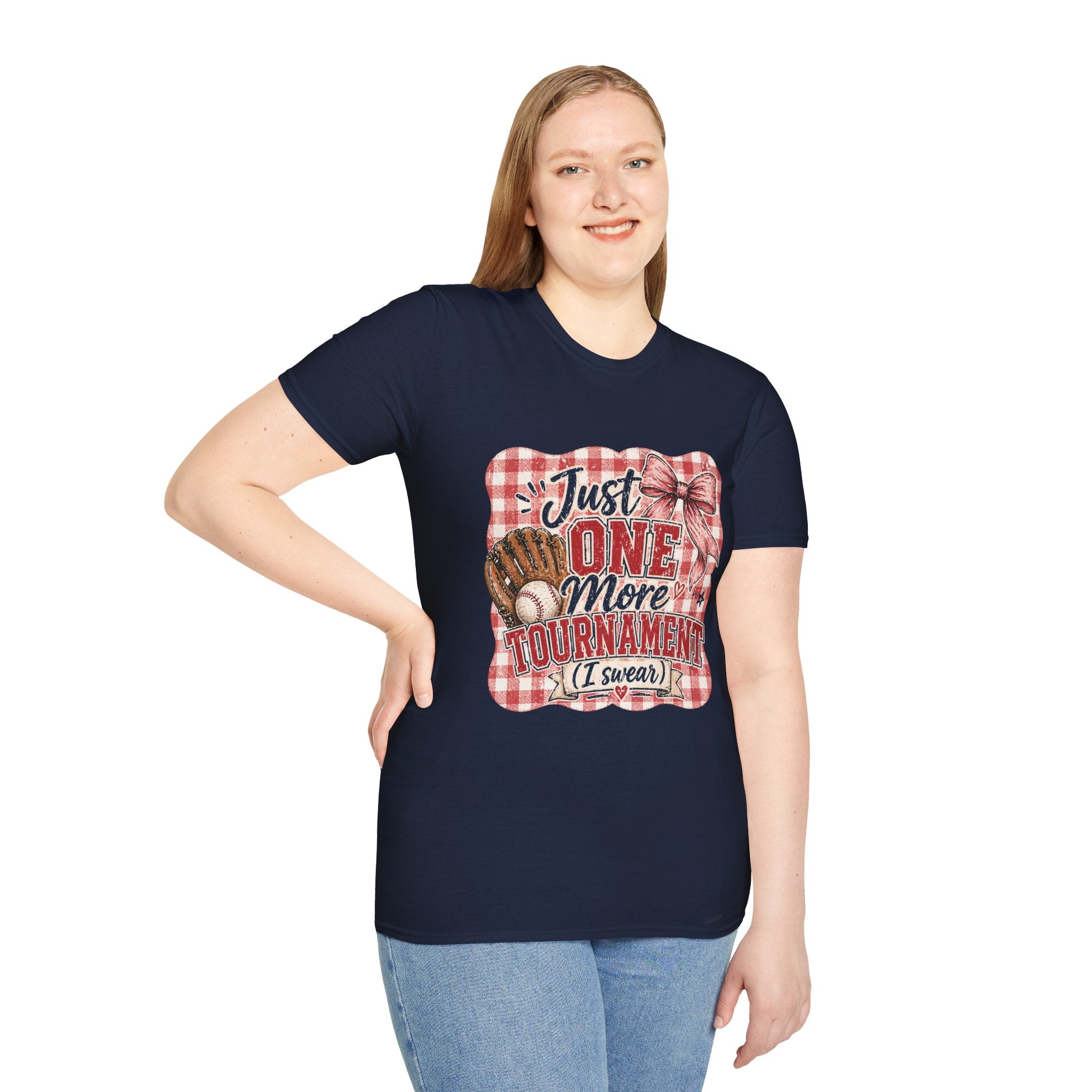 Preppy Travel Baseball Mom Shirt, Just One More Tournament Tee, Cute Girly Sports Mom Graphic, Game Day Outfit Shirt, Bow Baseball Tee