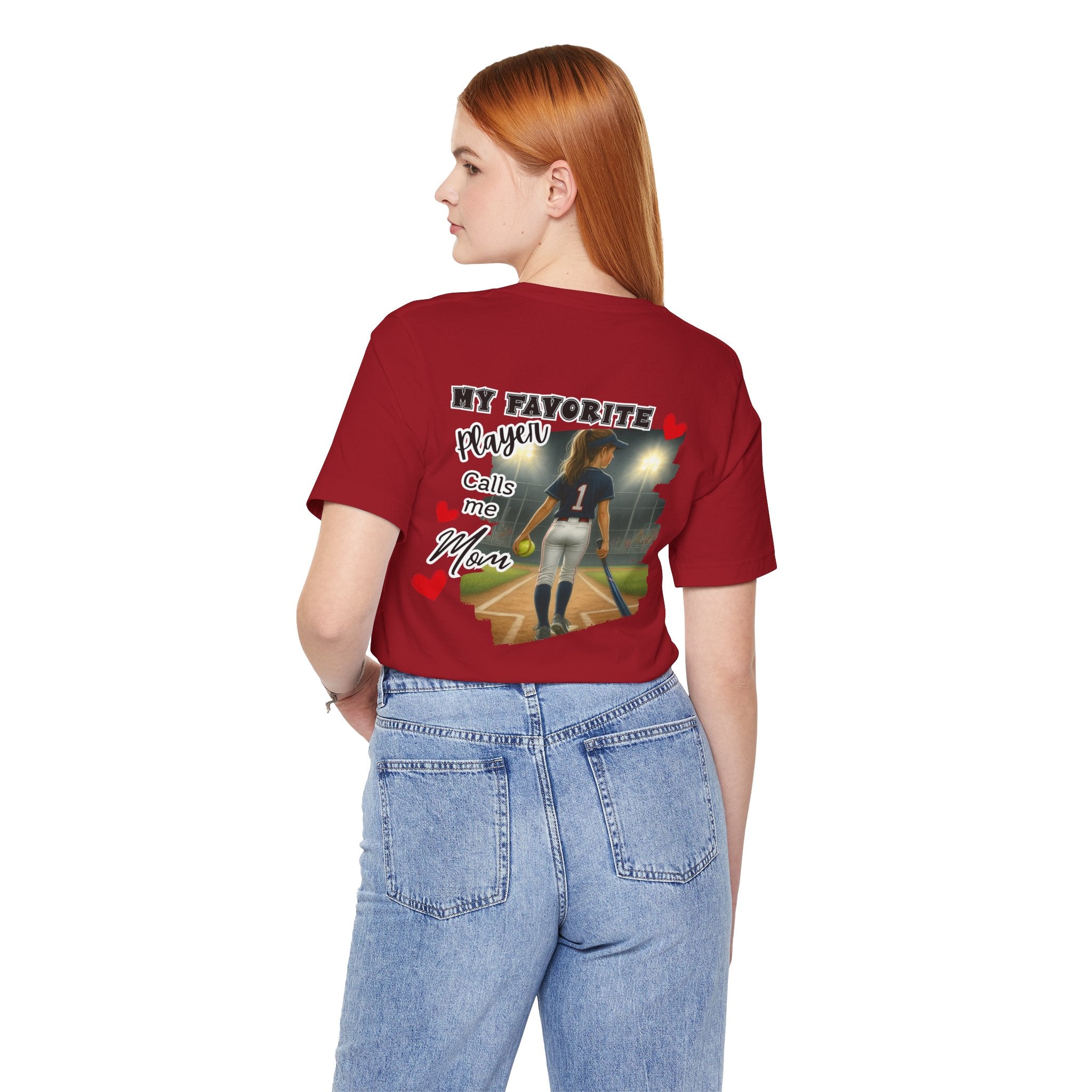 My Favorite Player Calls Me Mom Softball T-Shirt | Proud Softball Mom Tee | Game Day Shirt | Sports Mom Gift with Pocket Design