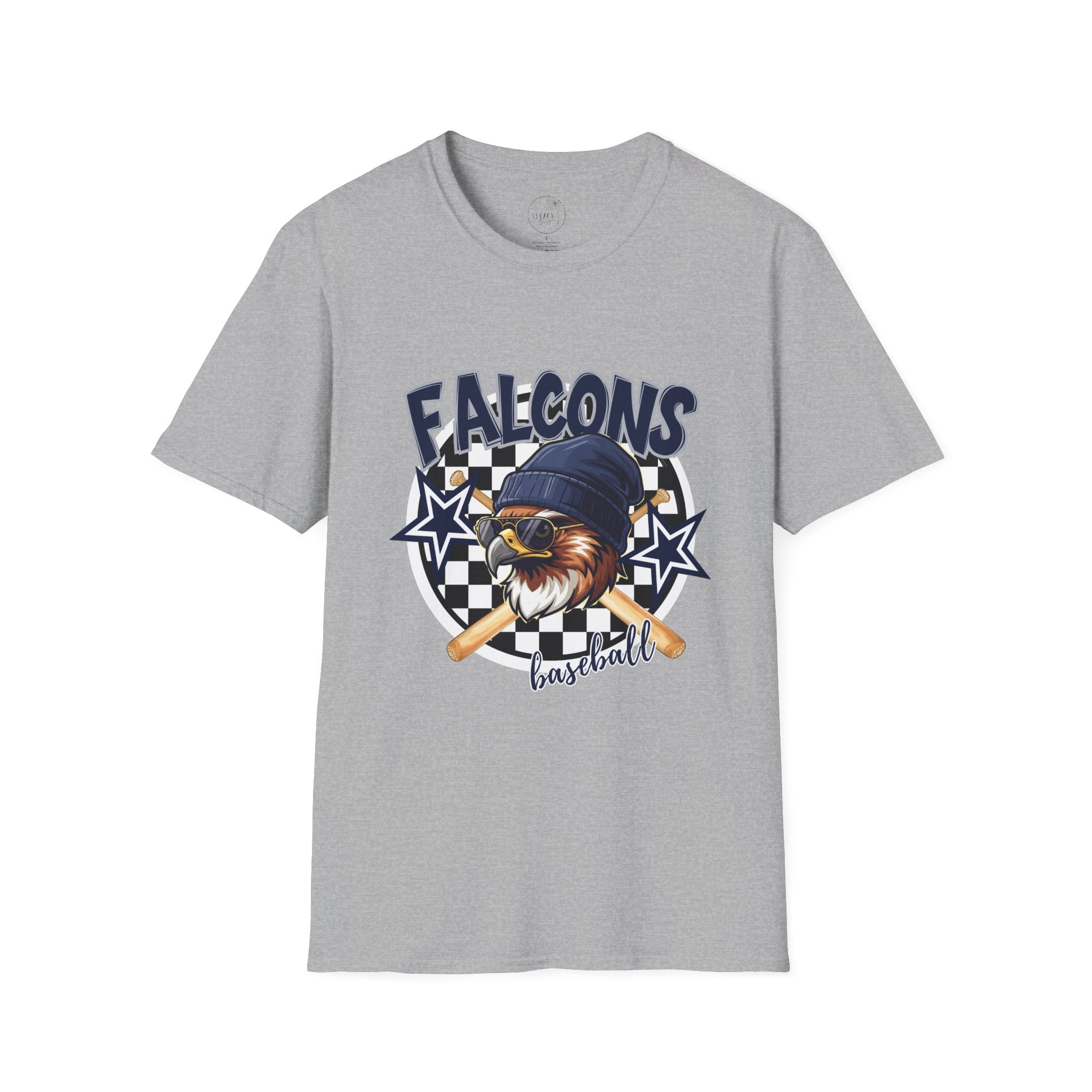 Falcons Eagle Baseball T-Shirt | Checkerboard Stars, Bat Helmet Sports Design