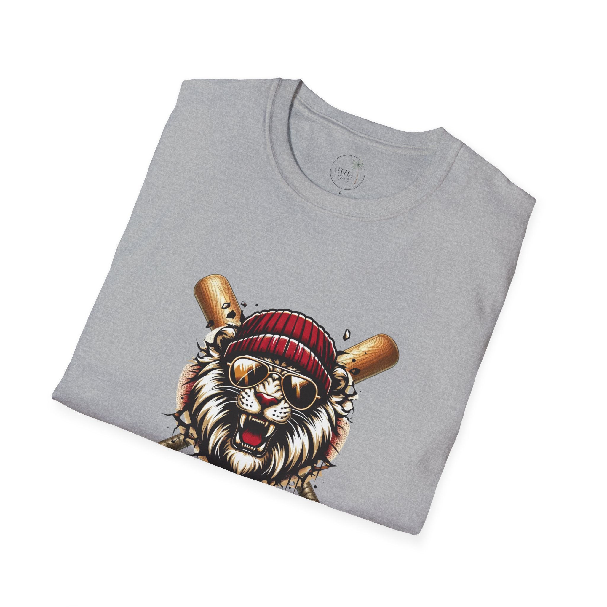 Lions Baseball Tee — Fierce Lion Mascot with Bats