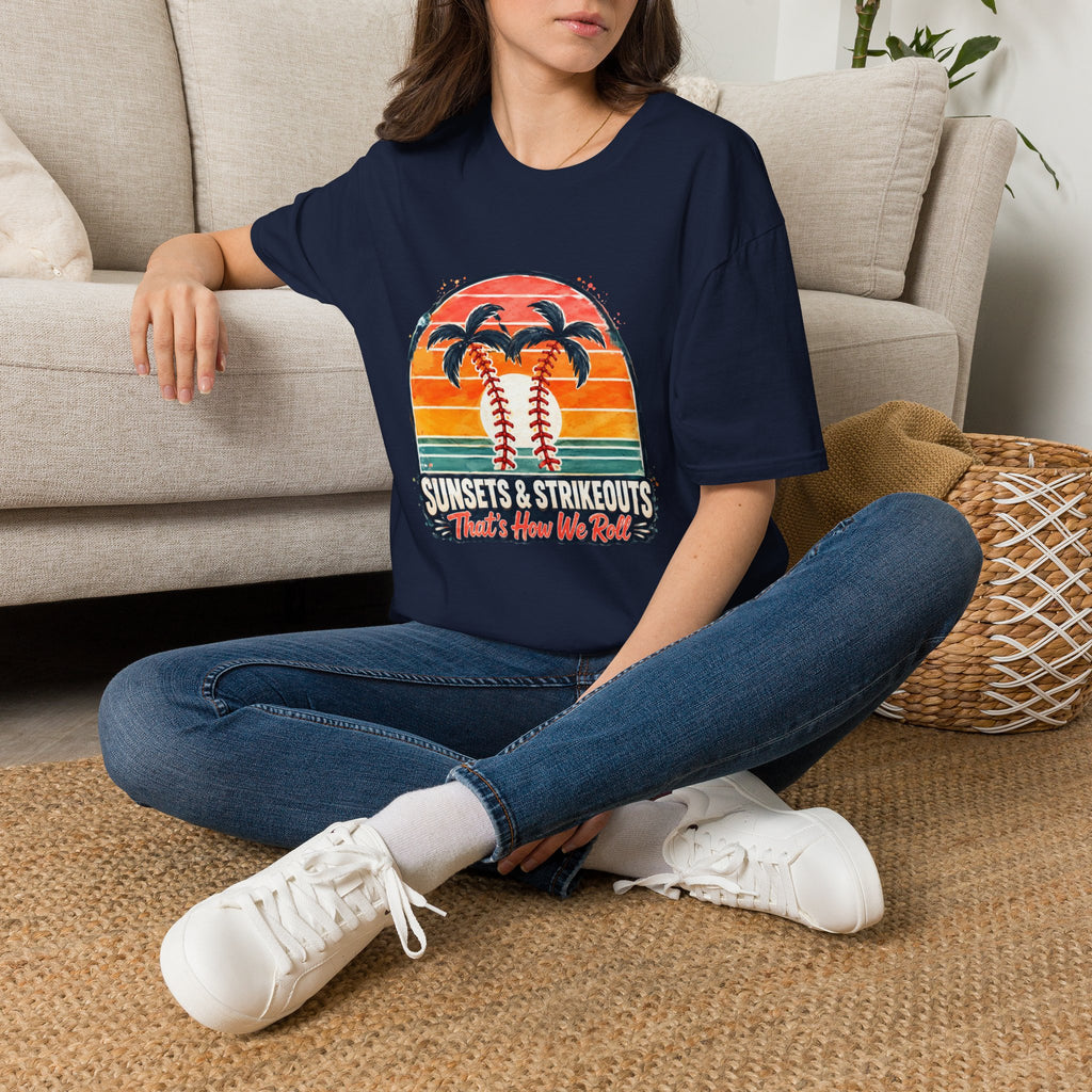 Sunset Baseball Palm Trees T-Shirt | Sunsets & Strikeouts Vintage Sunset Baseball Shirt