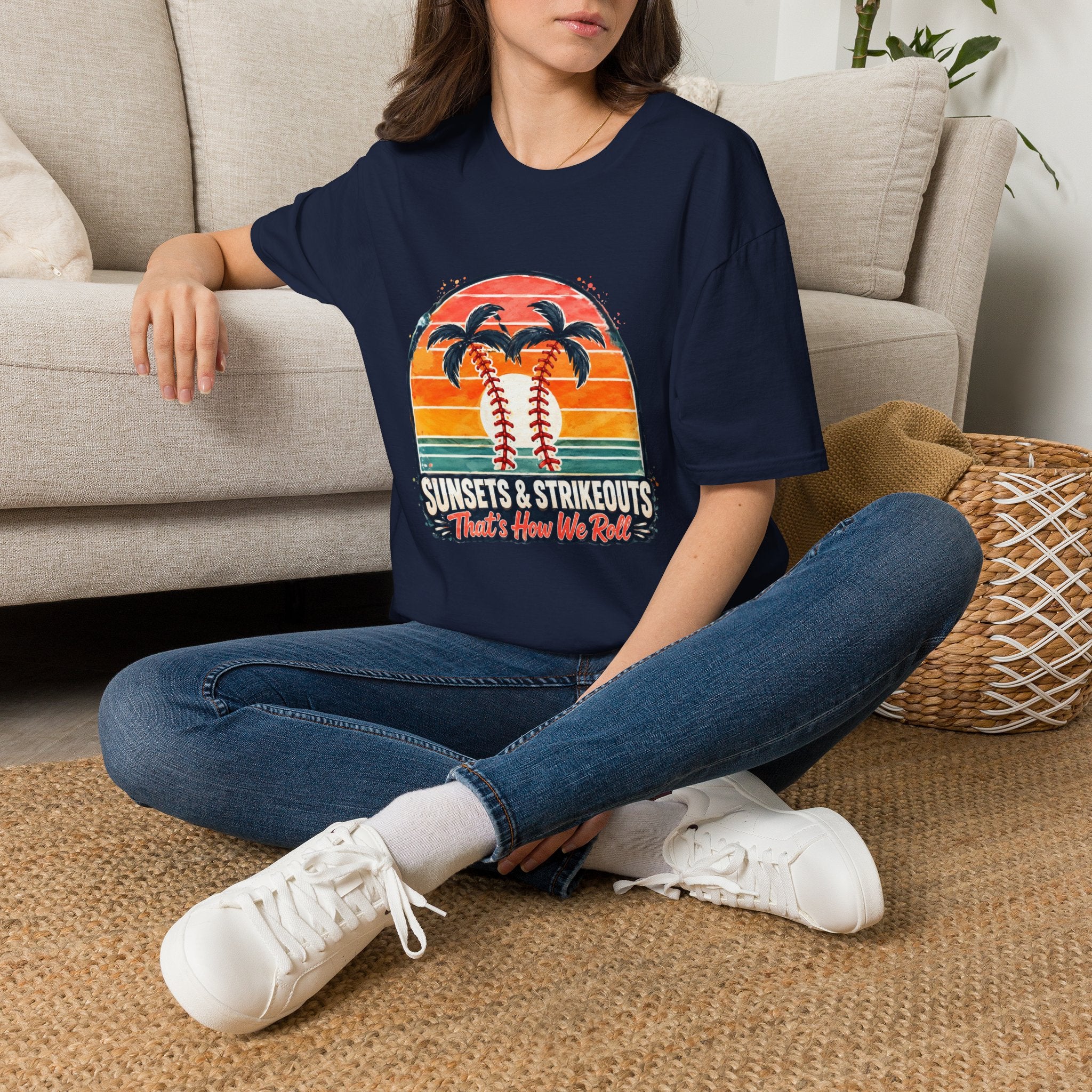 Sunset Baseball Palm Trees T-Shirt | Sunsets & Strikeouts Vintage Sunset Baseball Shirt