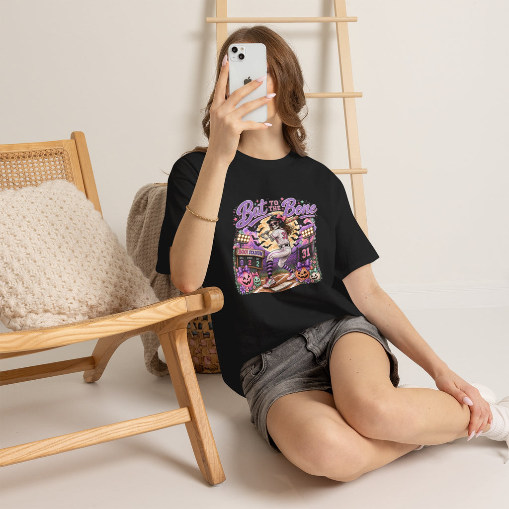 Bat to the Bone Halloween Softball Tee | Vintage Pumpkins