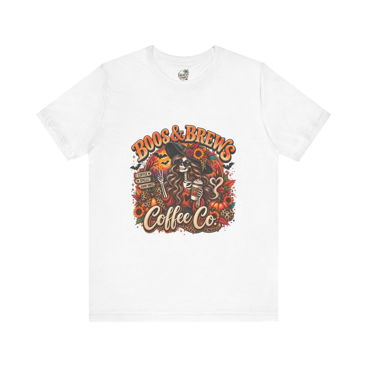 Boos & Brews Halloween Tee, Unisex Short Sleeve Shirt, Spooky Coffee Lover Gift, Fall Fashion, Halloween Apparel
