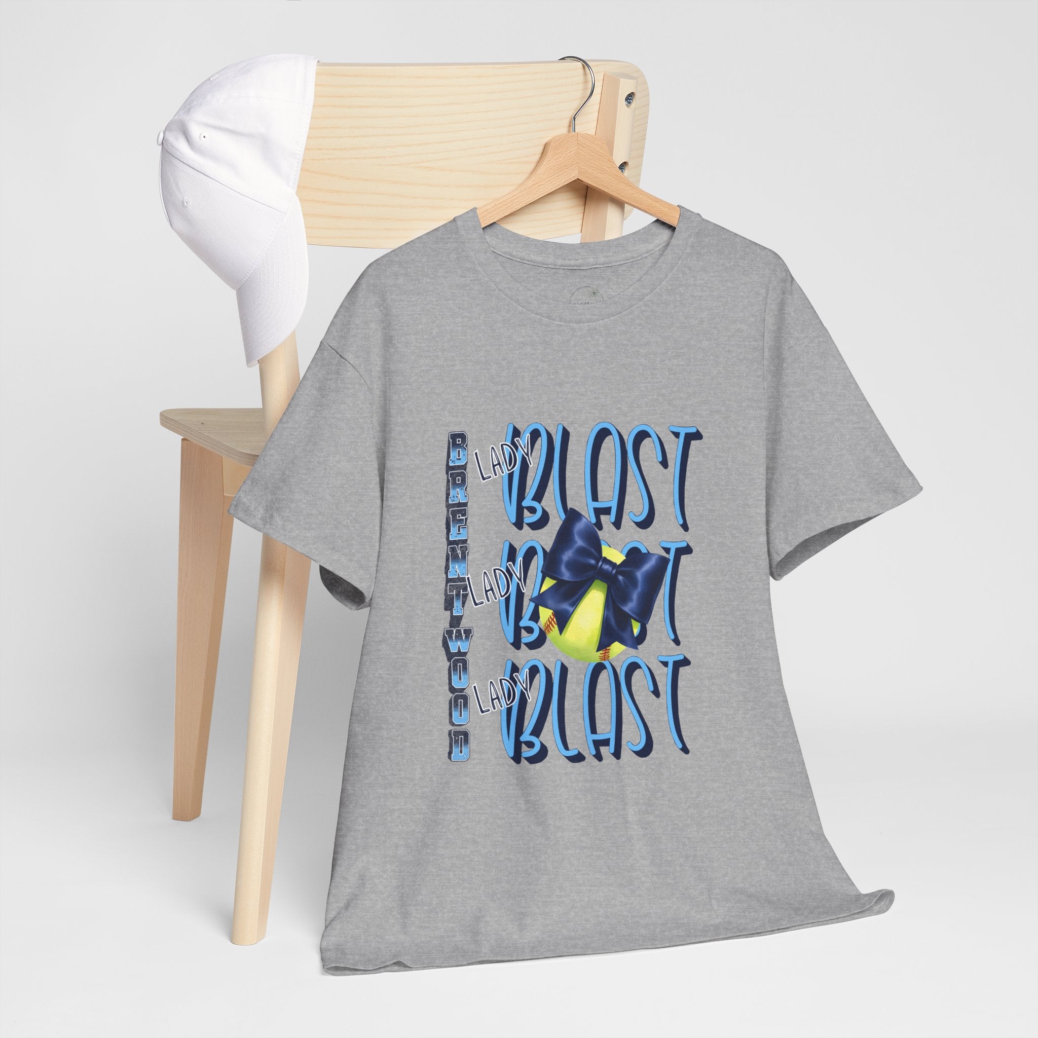 Brentwood Blast Softball Graphic Tee | Retro Camera Illustration, Blue Yellow Typography