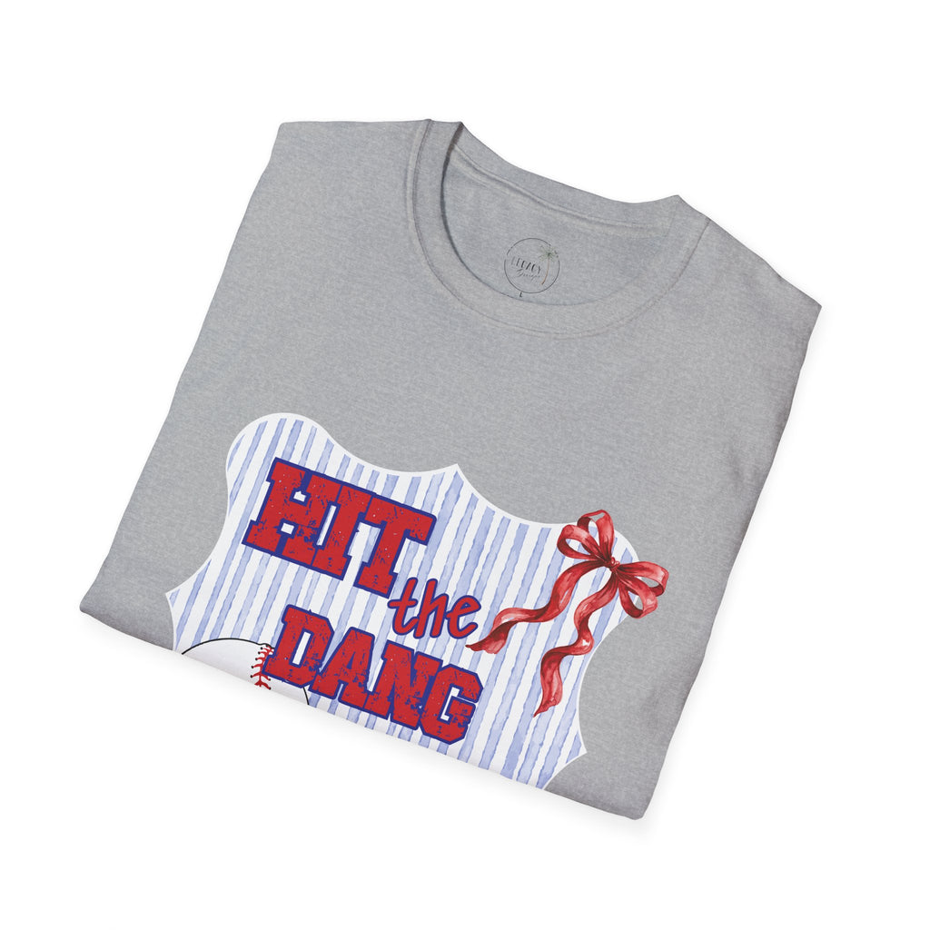 Hit the Dang Ball T-Shirt | Baseball Graphic, Red White Blue Stripes