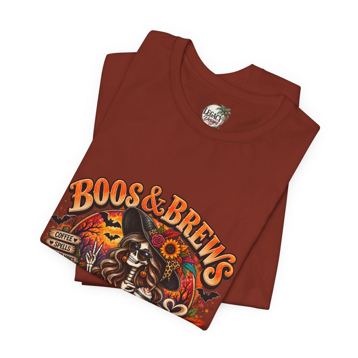 Boos & Brews Halloween Tee, Unisex Short Sleeve Shirt, Spooky Coffee Lover Gift, Fall Fashion, Halloween Apparel
