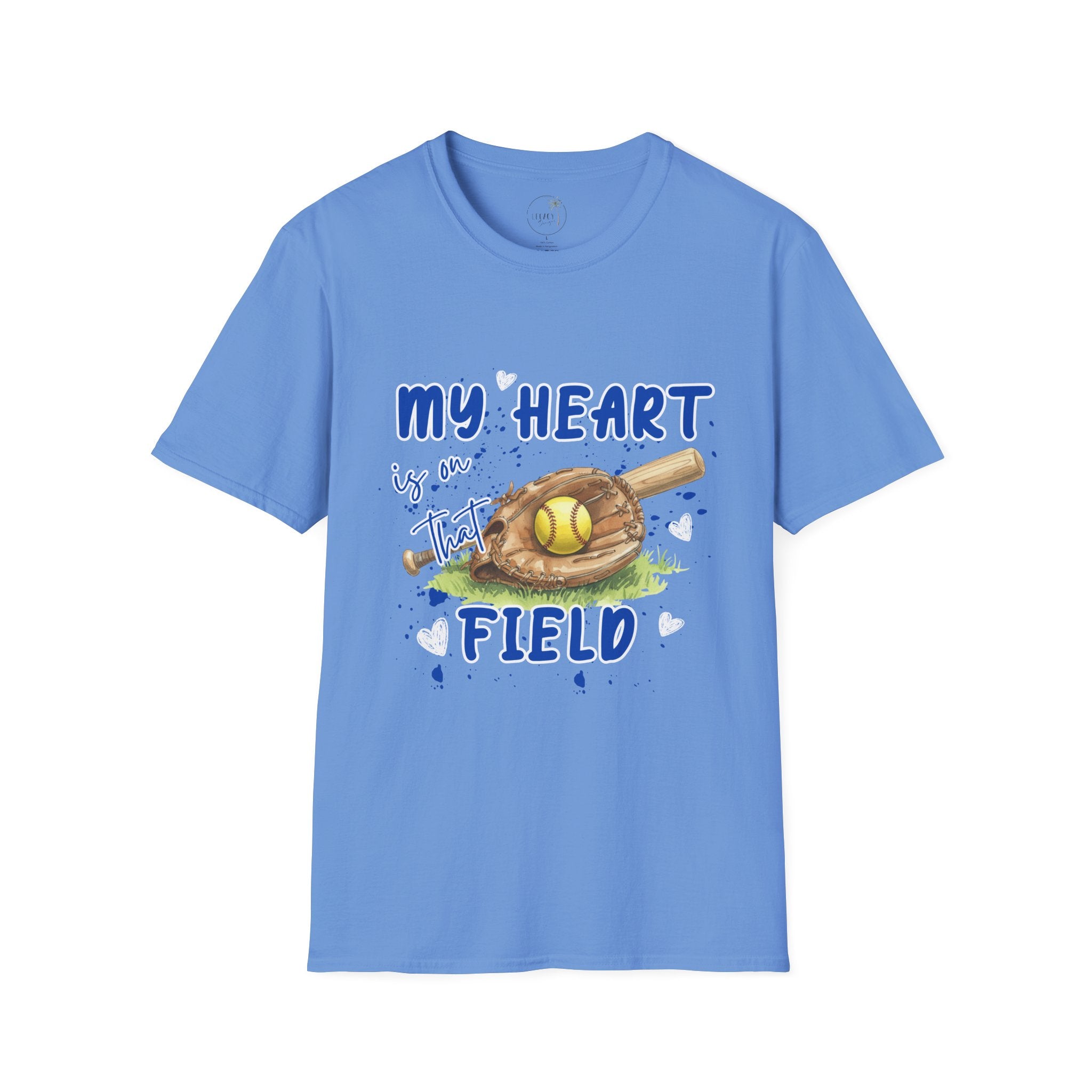 My Heart Is On That Field Softball T-Shirt | Softball Glove Ball Bat Design