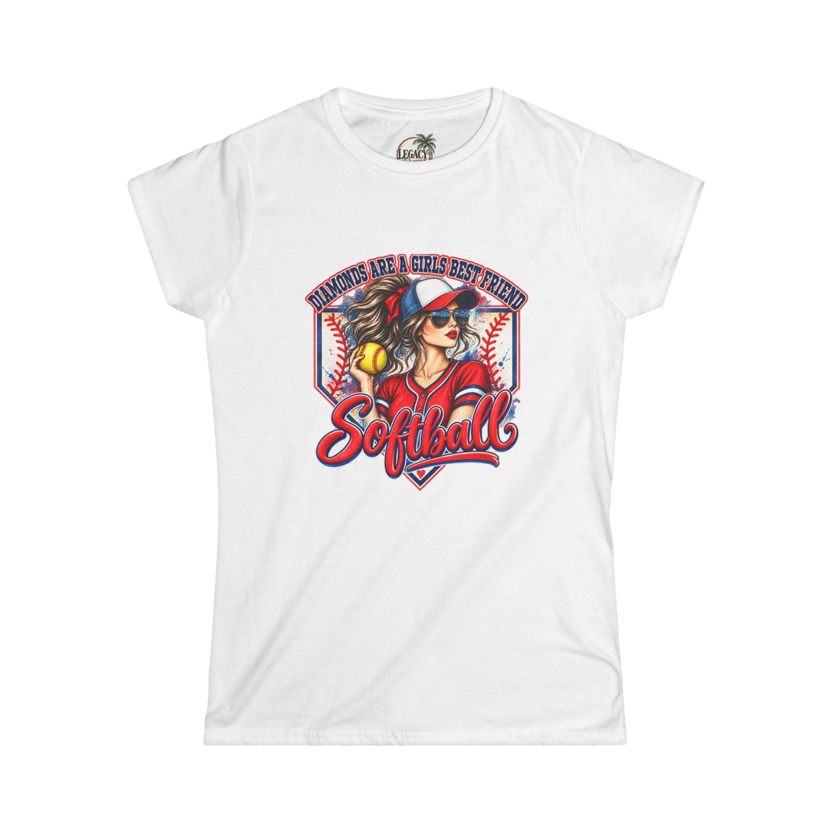 Badass Softball Girl Graphic Tee | Diamonds are a girls best friend Softball Home Plate Design
