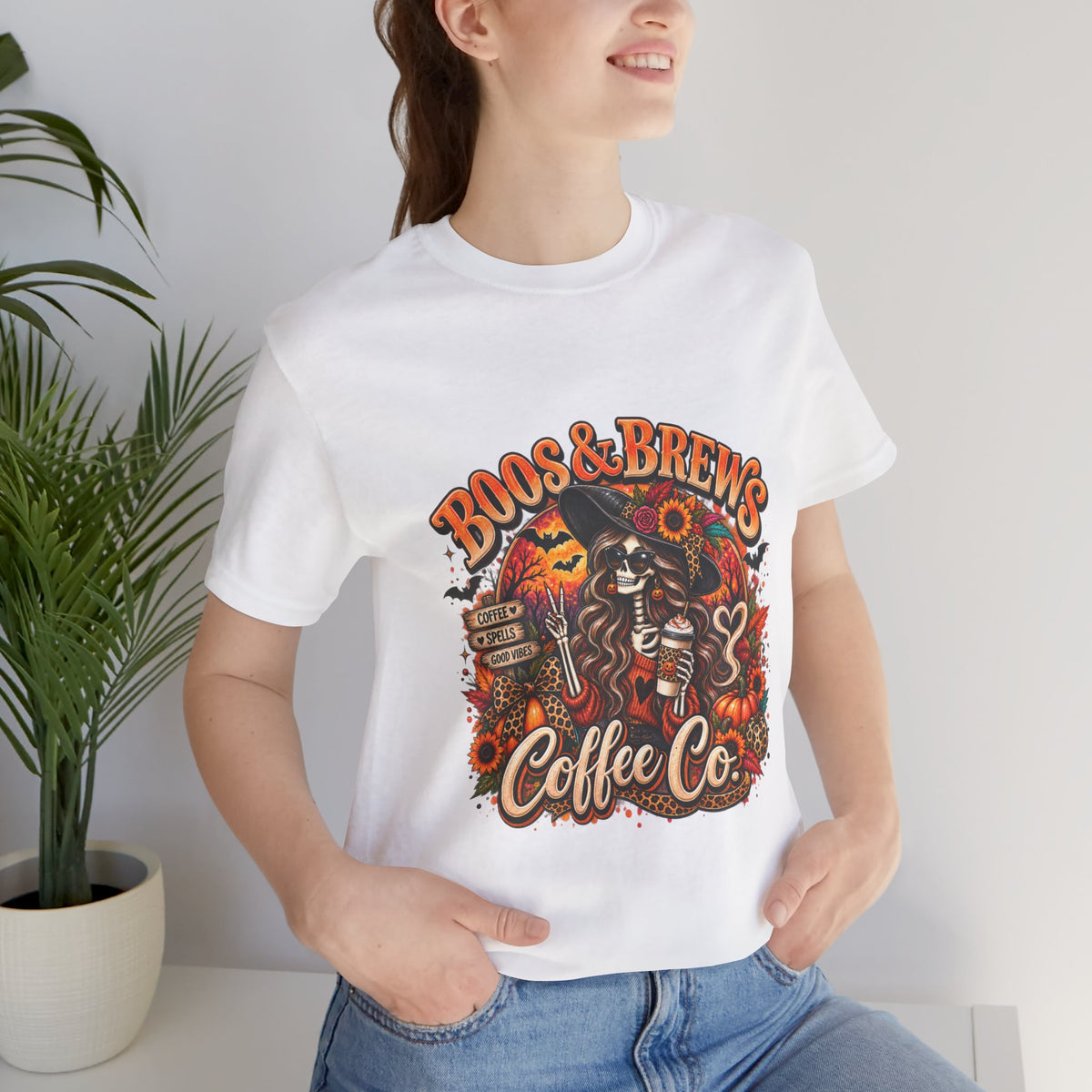 Boos & Brews Halloween Tee, Unisex Short Sleeve Shirt, Spooky Coffee Lover Gift, Fall Fashion, Halloween Apparel