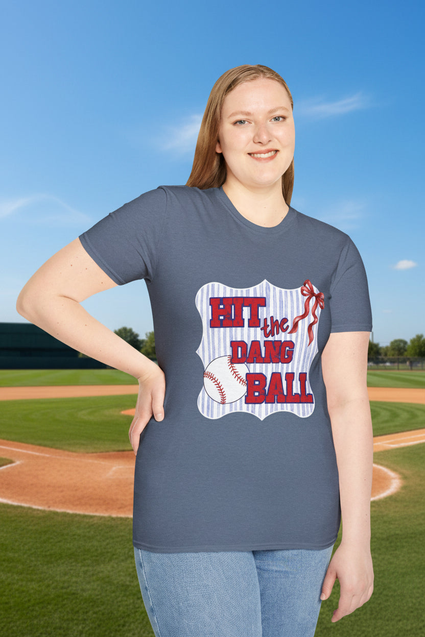 Hit the Dang Ball T-Shirt | Baseball Graphic, Red White Blue Stripes