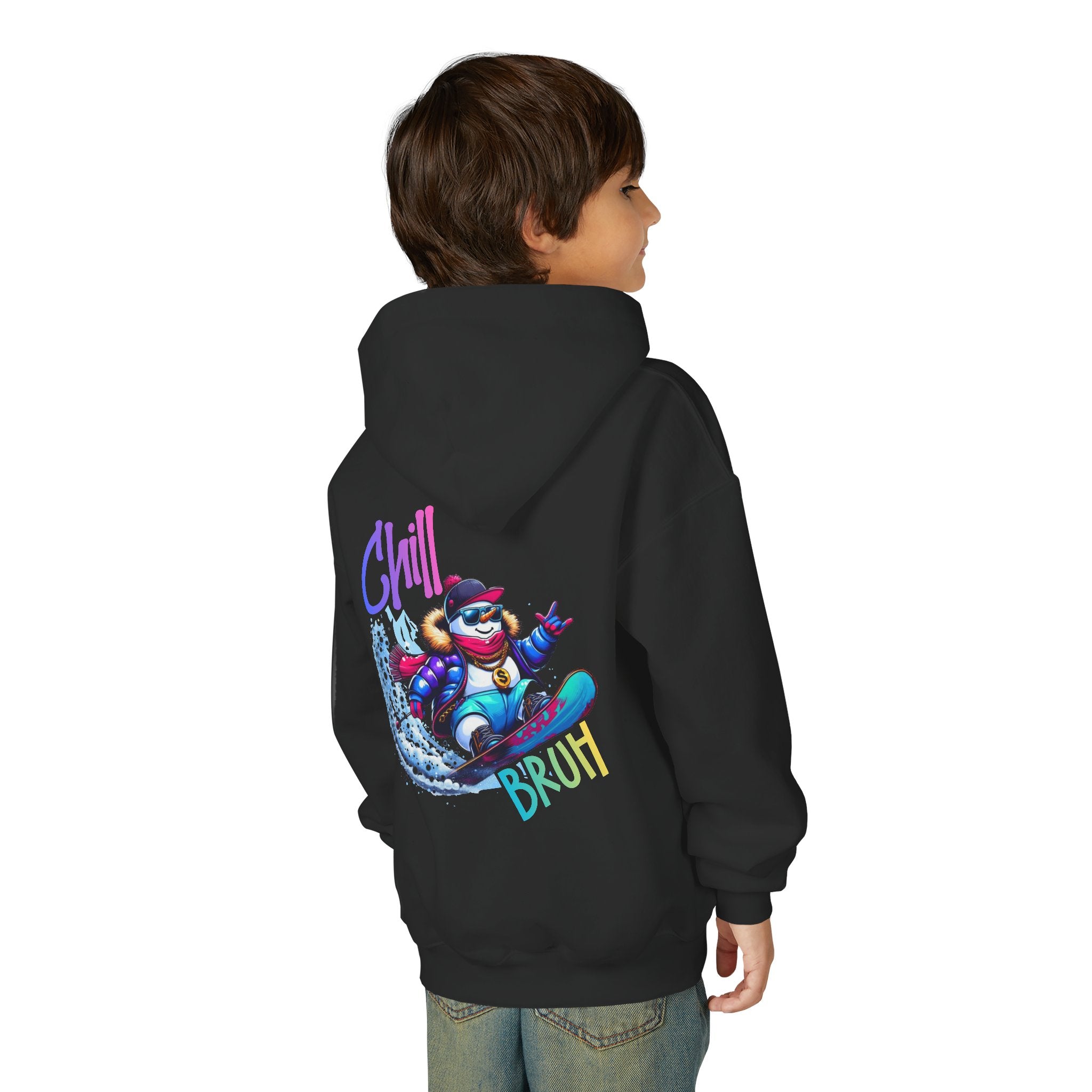 Chill Bruh Snowboarding Character Hoodie | Youth Hooded Sweatshirt