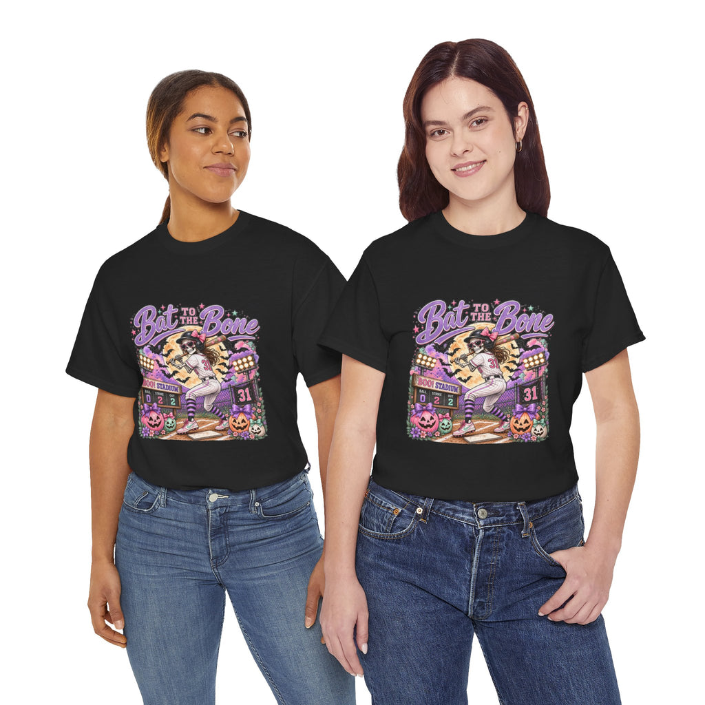 Bat to the Bone Halloween Softball Tee | Vintage Pumpkins