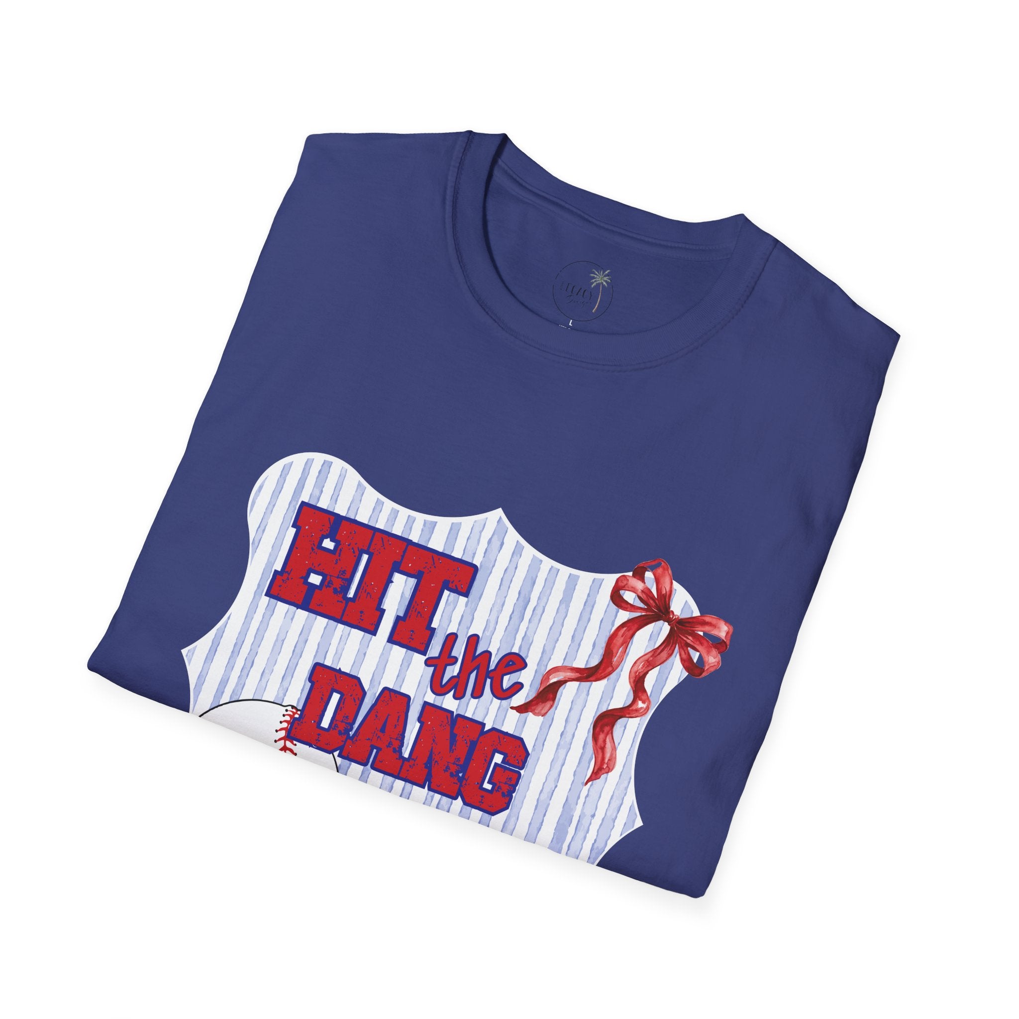 Hit the Dang Ball T-Shirt | Baseball Graphic, Red White Blue Stripes