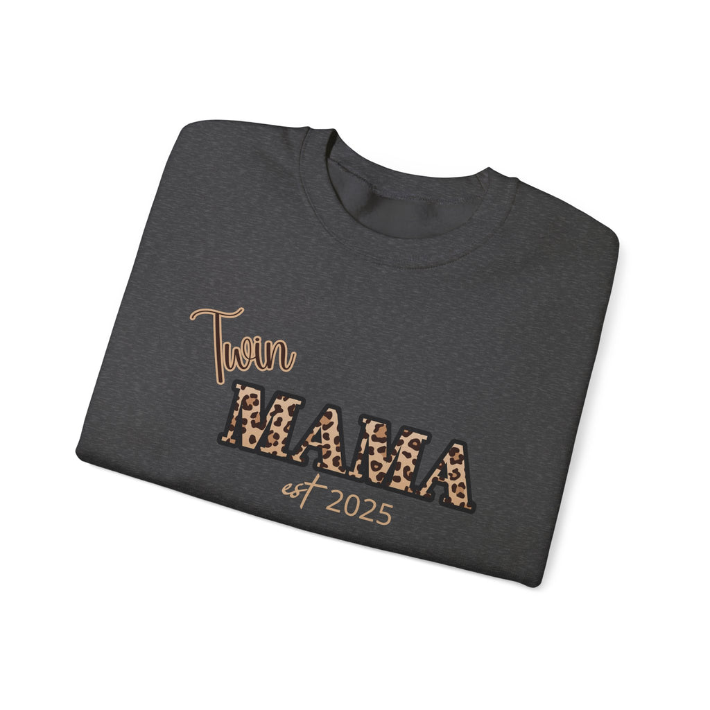 Twin Mama crewneck sweatshirt Customizable| Leopard print MAMA, est. 2025, name sleeve